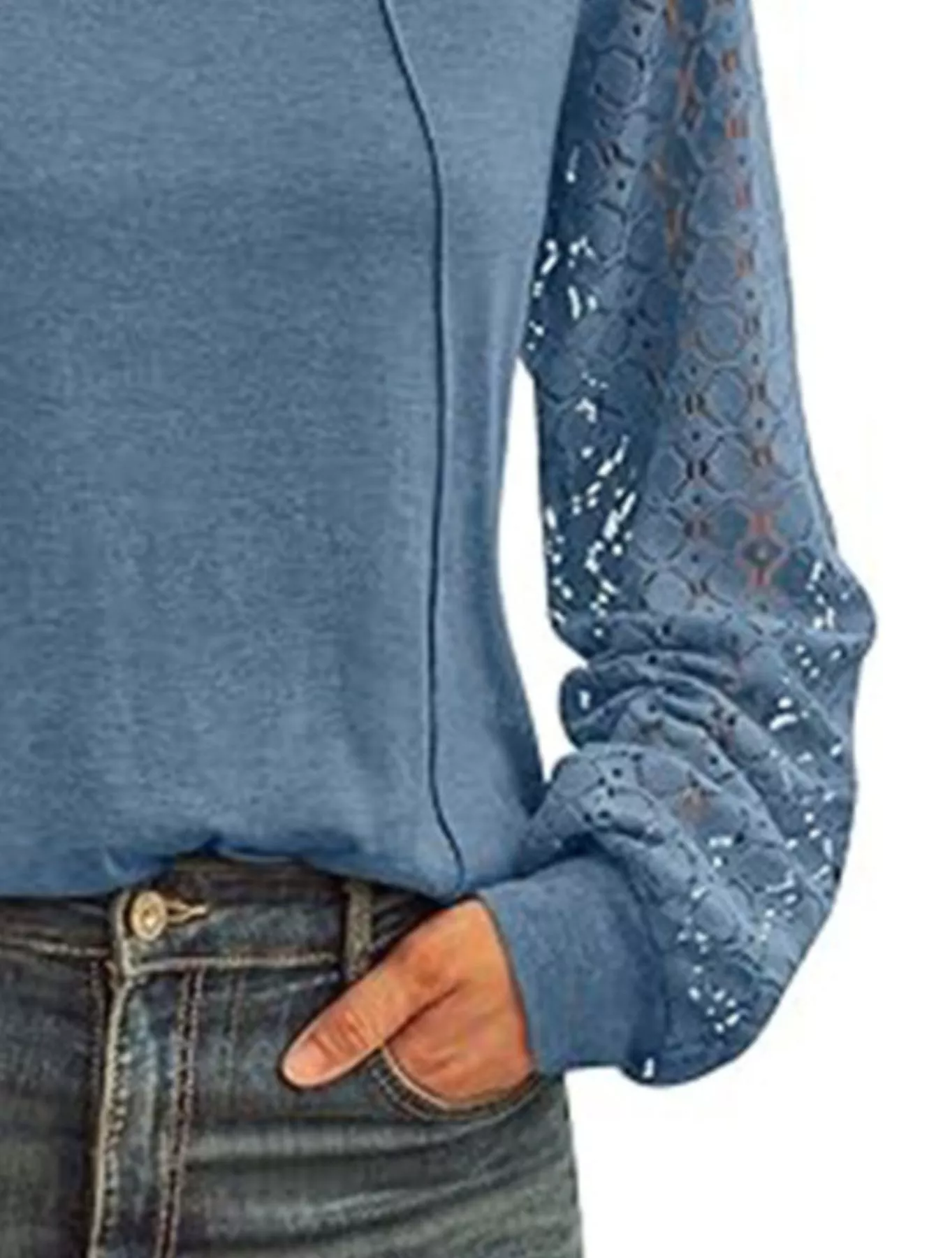 Round Neck Lace Sleeve Blouse - Image 9