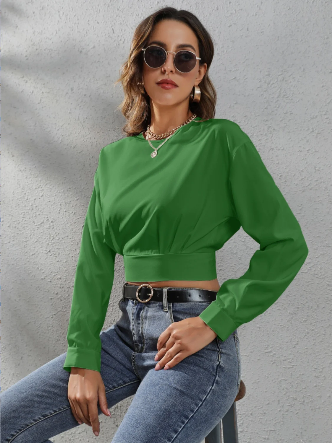 Round Neck Long Sleeve Blouse - Image 9