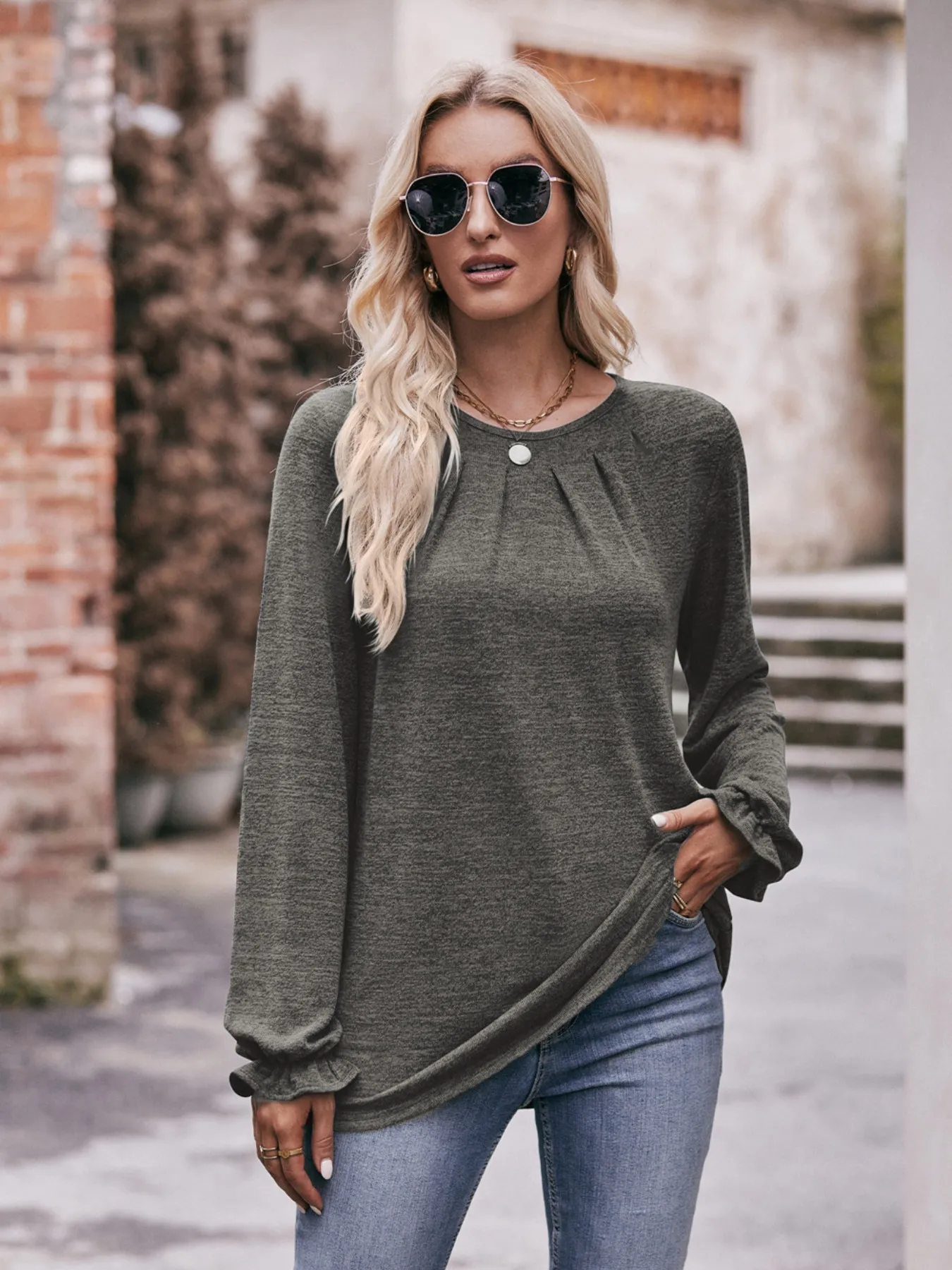 Round Neck Long Sleeve Casual T-Shirt - Image 27