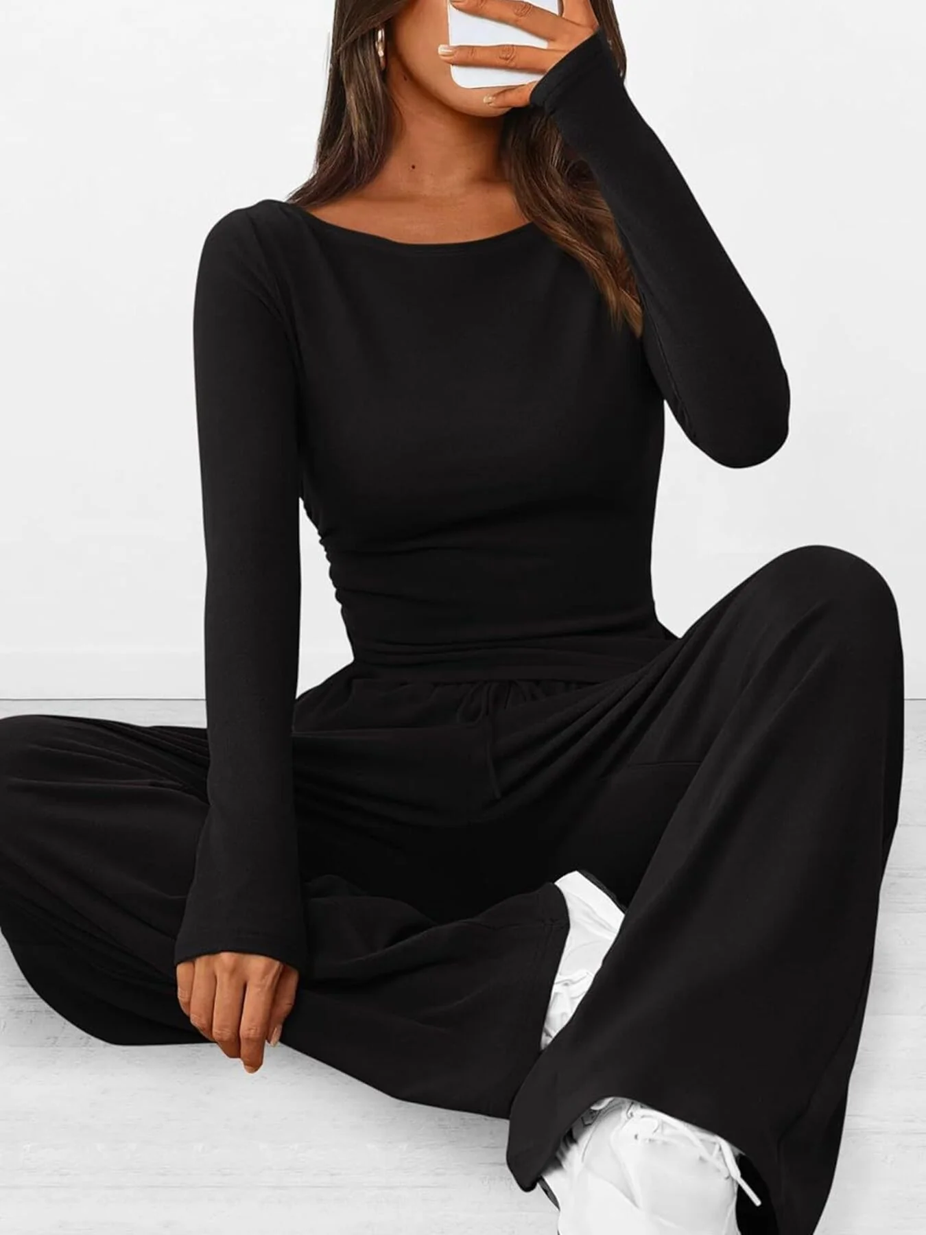 Round Neck Long Sleeve Top and Pants Set - Image 14
