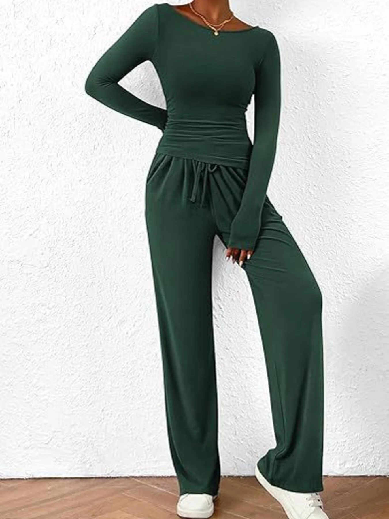 Round Neck Long Sleeve Top and Pants Set - Image 25