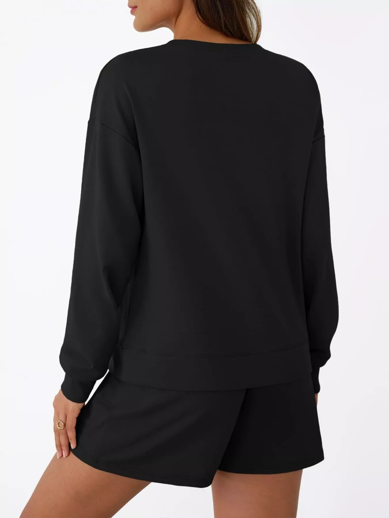 Round Neck Long Sleeve Top and Shorts Set - Image 12
