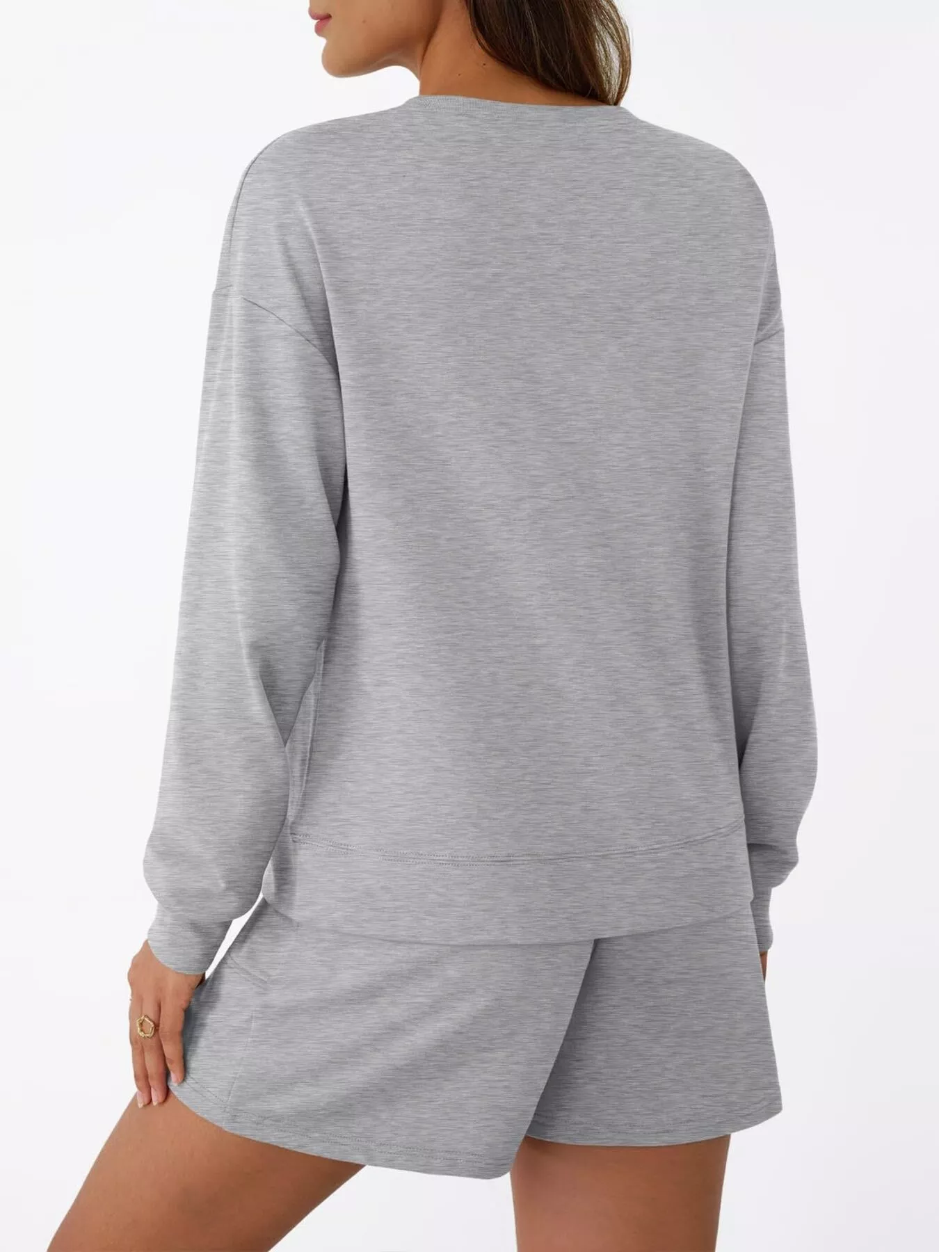 Round Neck Long Sleeve Top and Shorts Set - Image 16