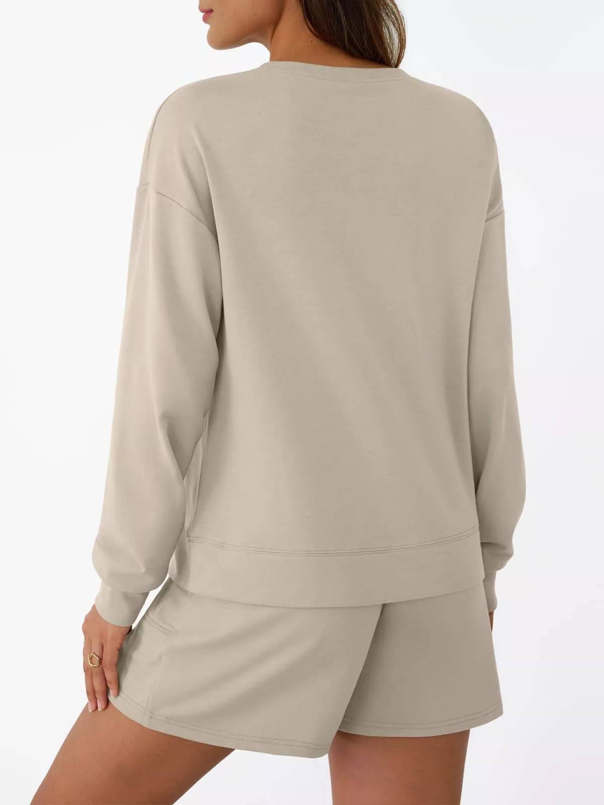 Round Neck Long Sleeve Top and Shorts Set - Image 8