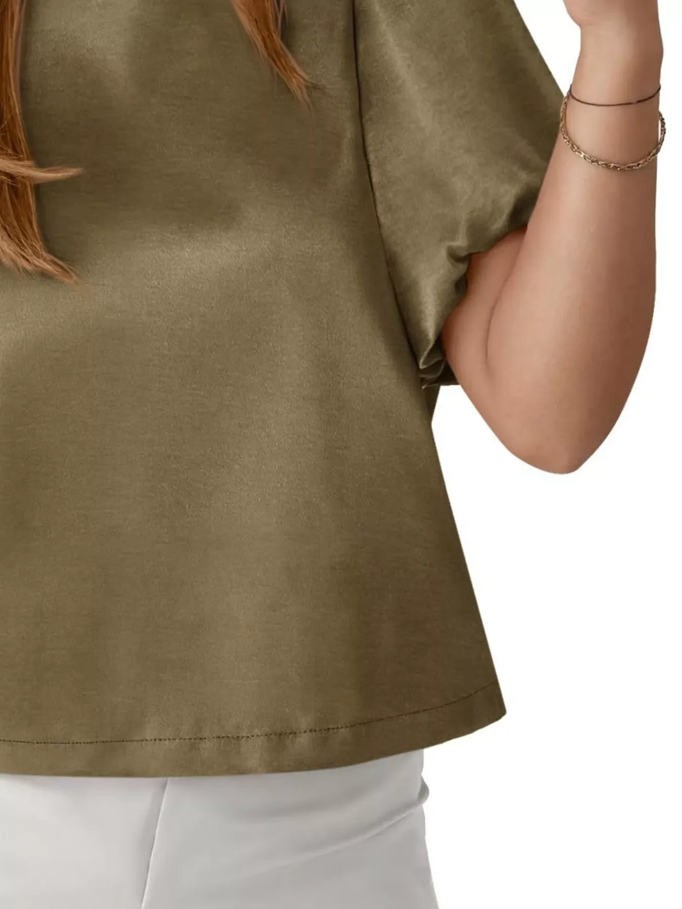 Round Neck Puff Sleeve Satin Top - Image 15
