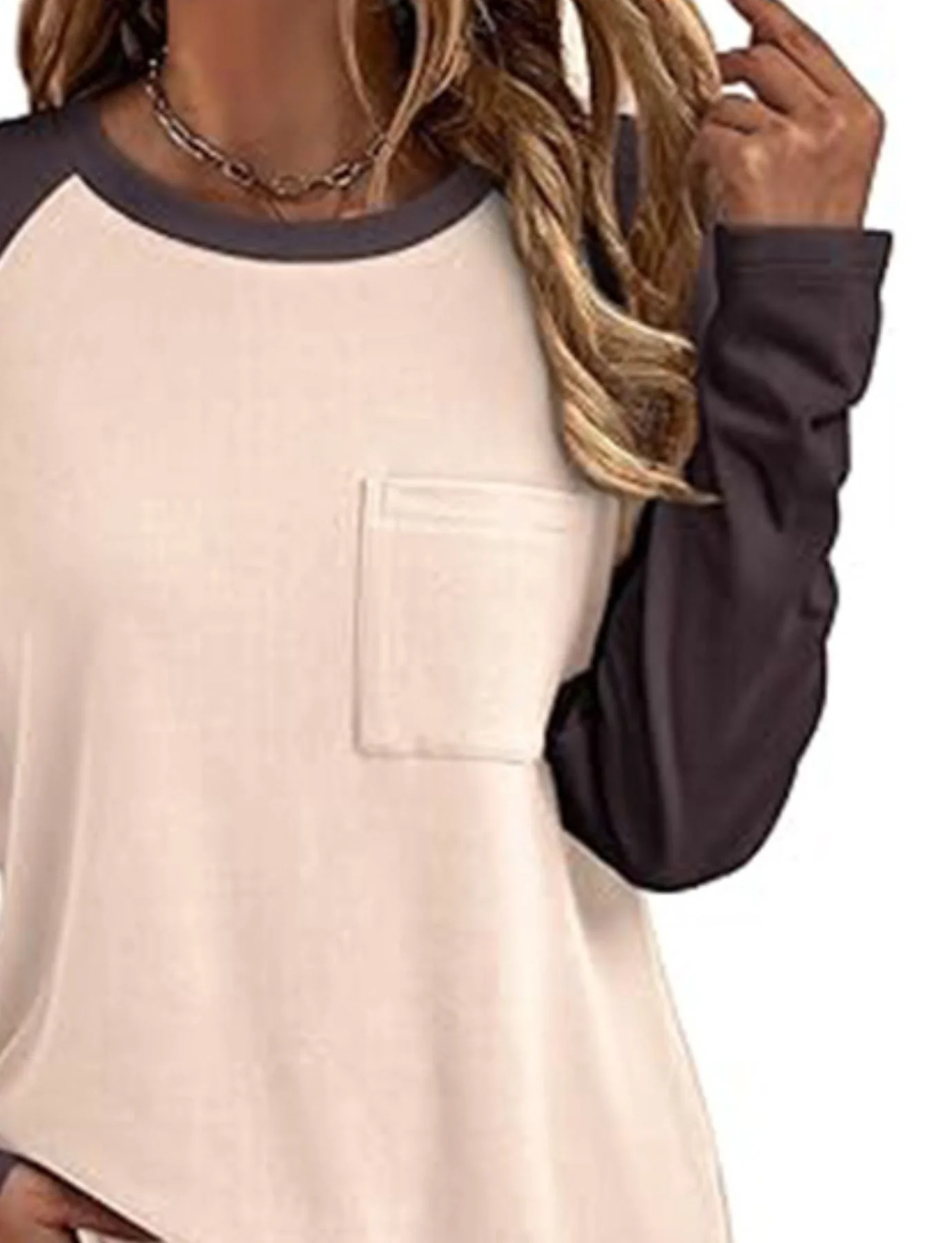 Round Neck Raglan Sleeve T-Shirt with Pocket - Image 2