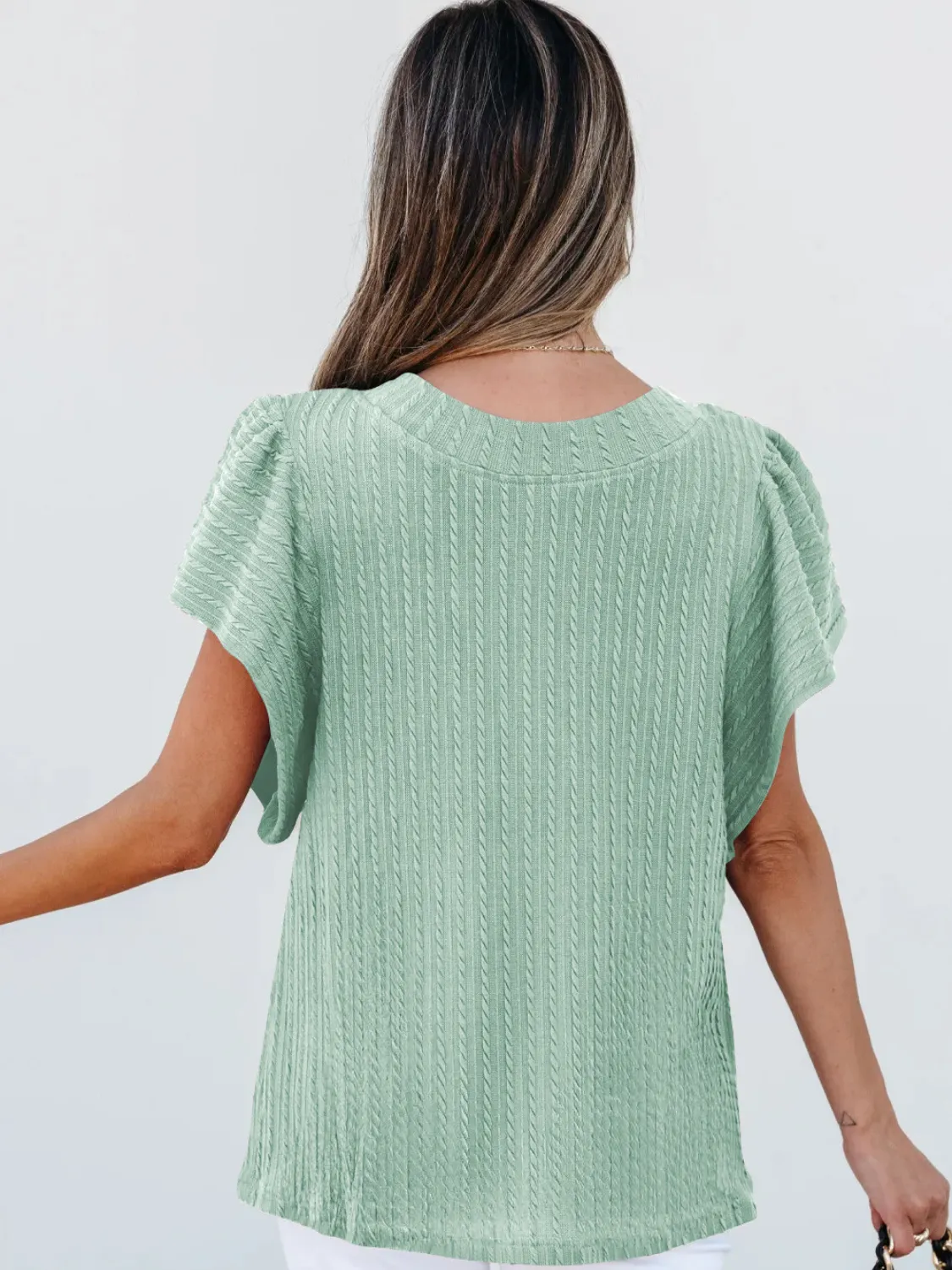 Round Neck Ruffle Sleeve Top - Image 7