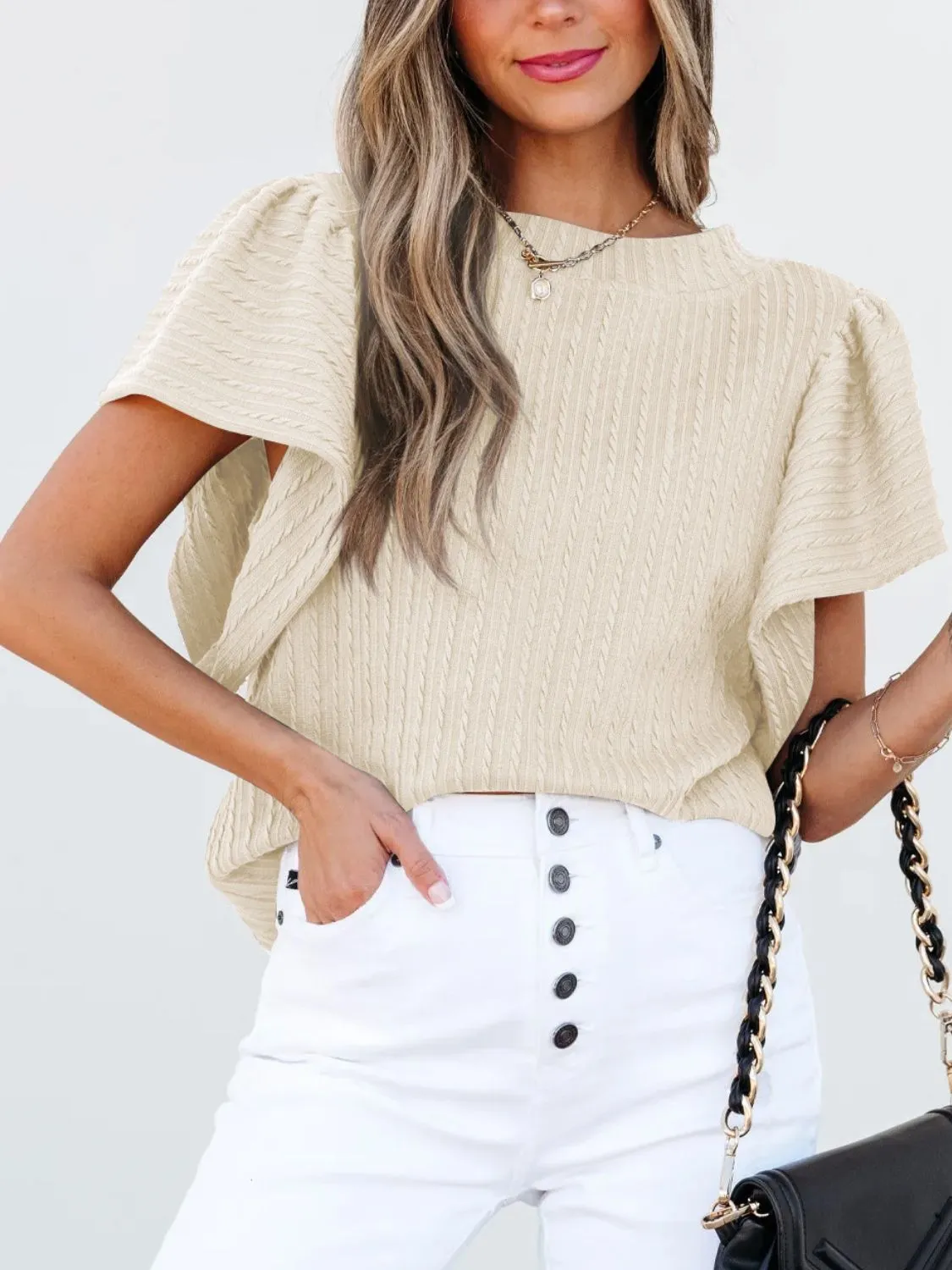 Round Neck Ruffle Sleeve Top - Image 9