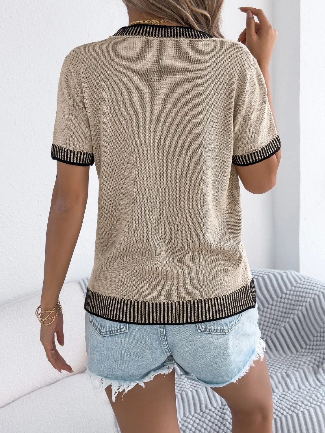 Round Neck Short Sleeve Knit Top - Image 18