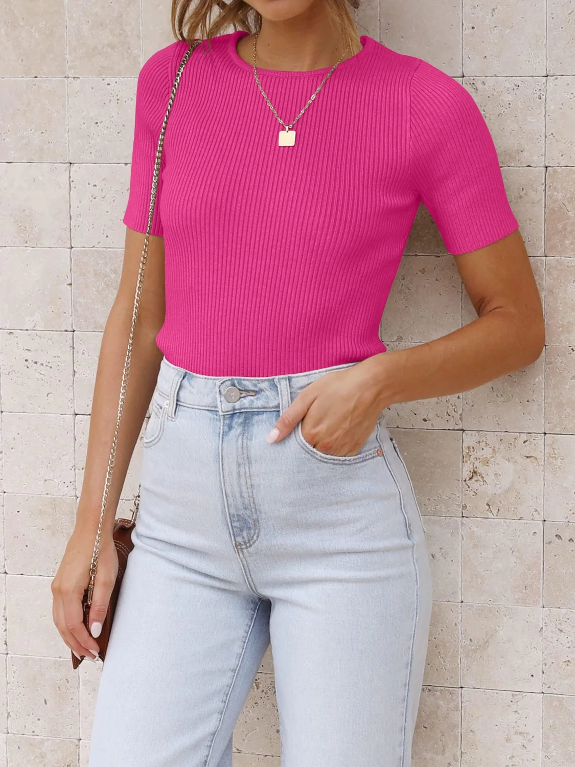 Round Neck Short Sleeve Knit Top - Image 10