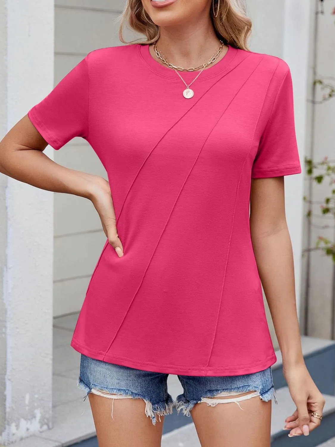 Round Neck Short Sleeve T-Shirt - Image 30