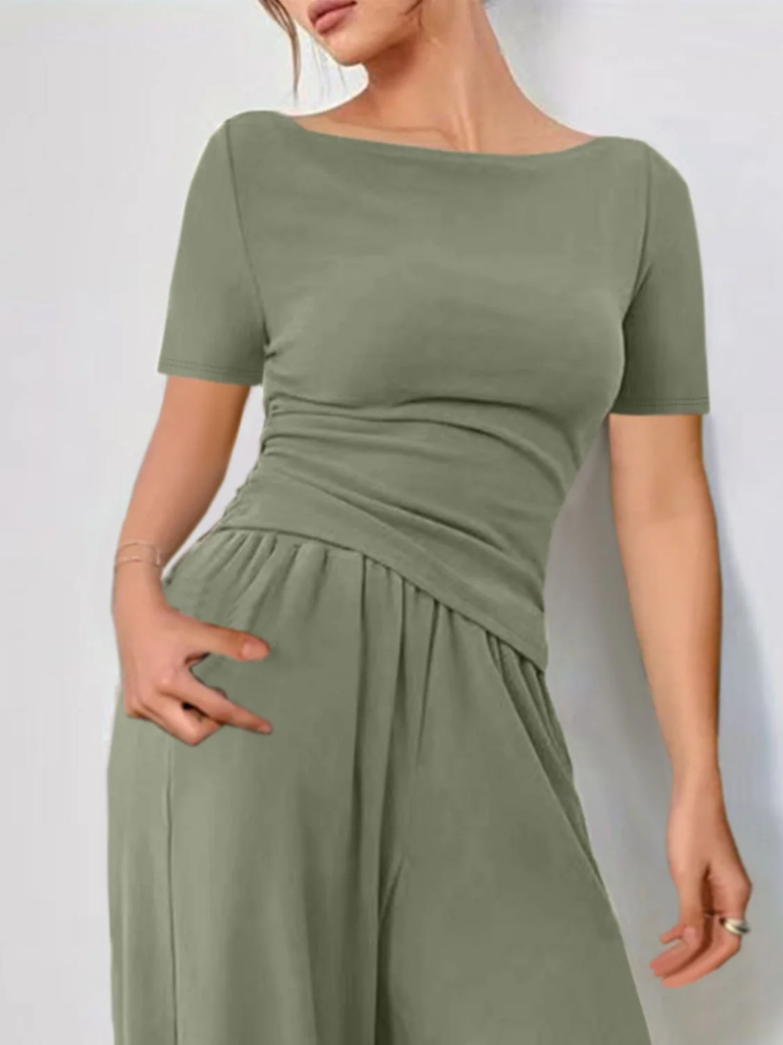 Round Neck Short Sleeve T-Shirt and Pants Set - Image 18