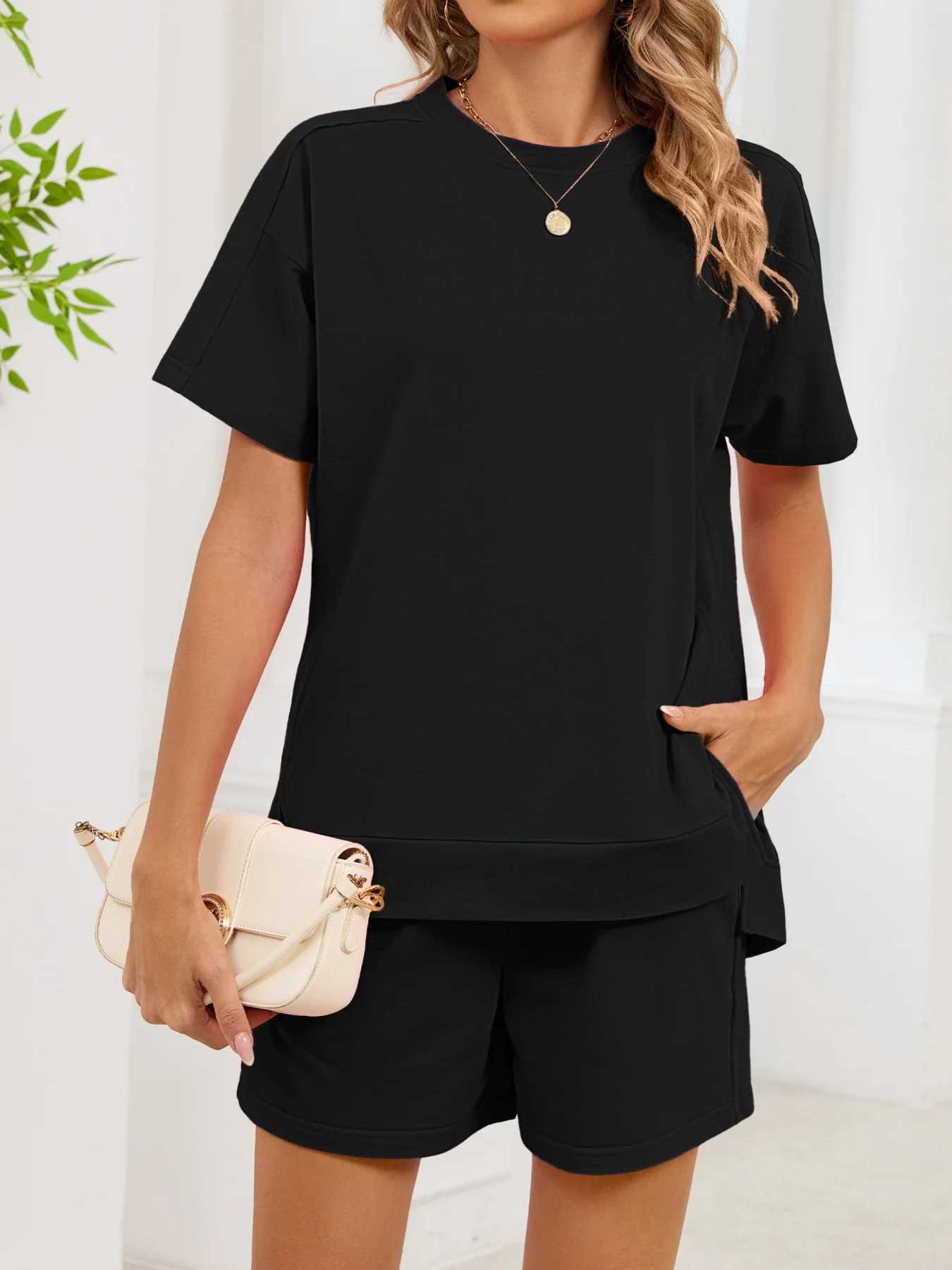 Round Neck Short Sleeve T-Shirt and Shorts Set - Image 8
