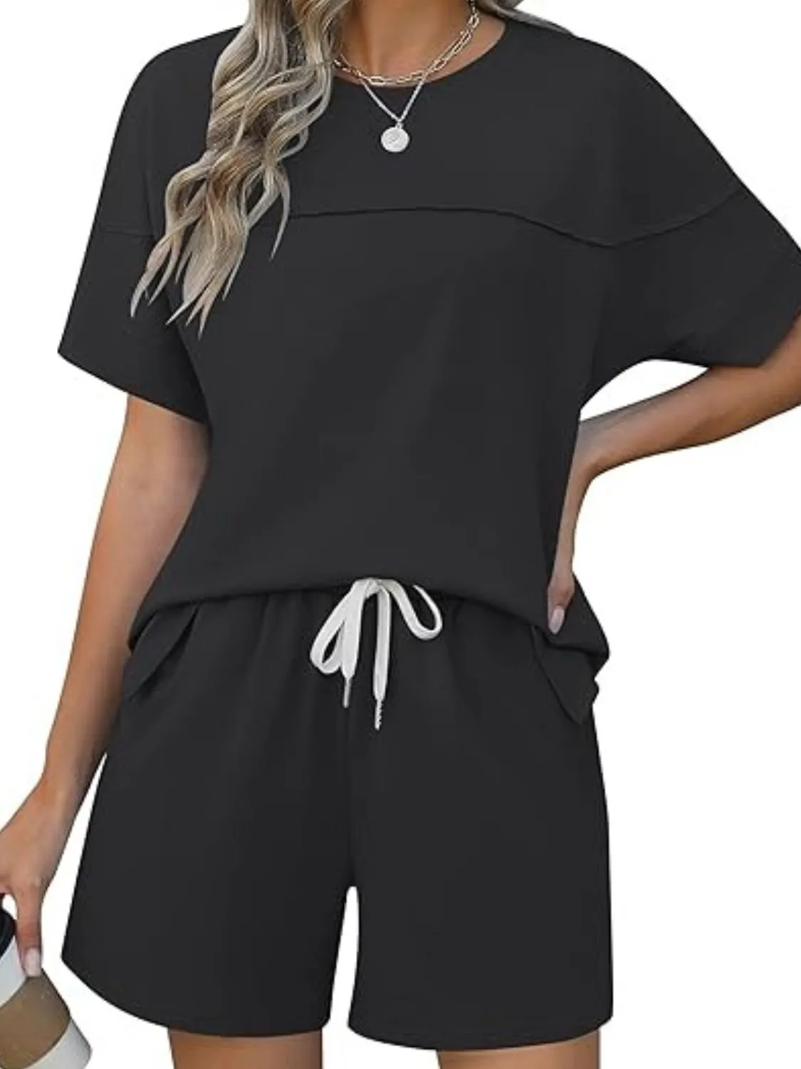 Round Neck Short Sleeve Top and Shorts Set - Image 10