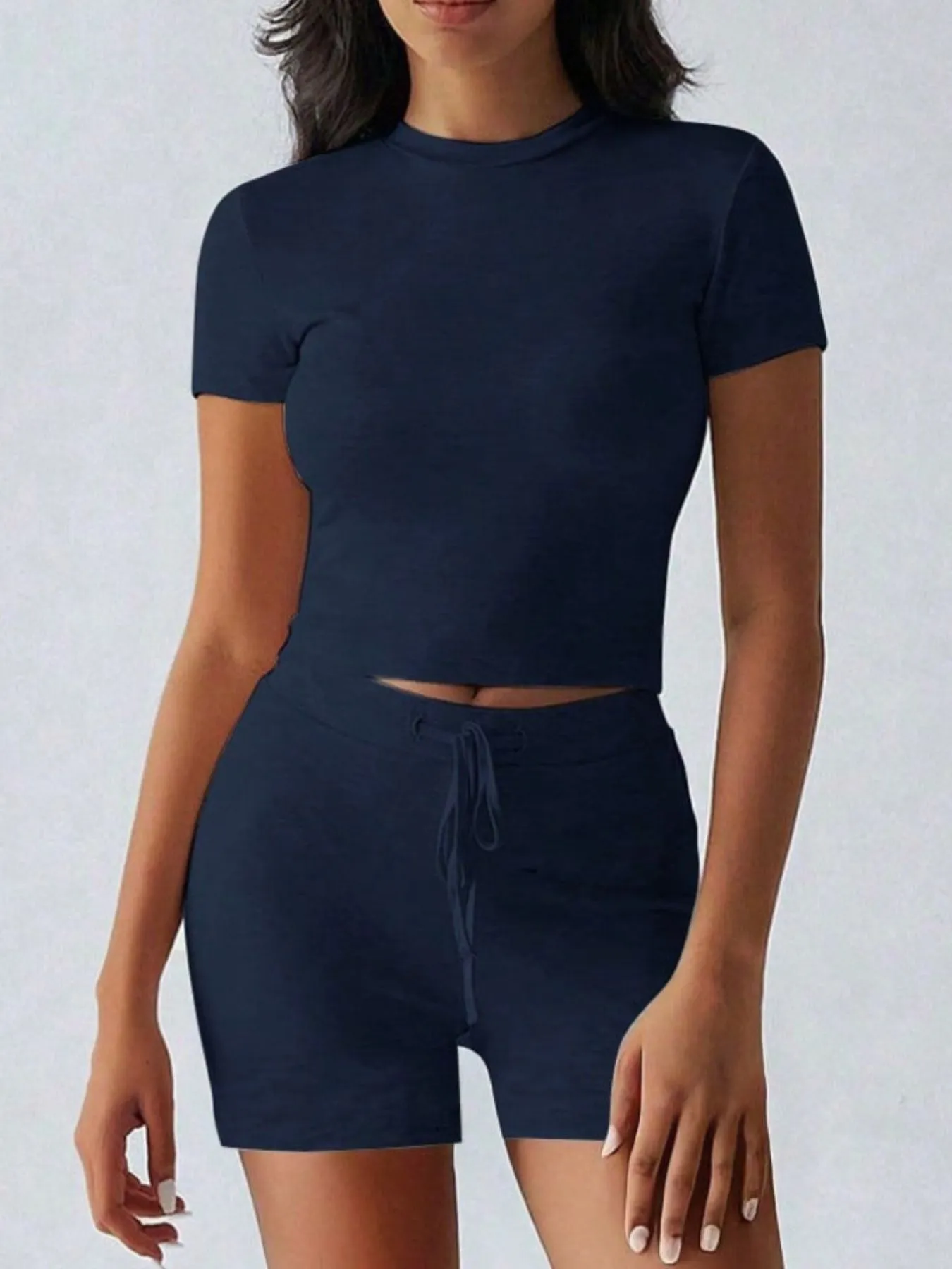 Round Neck Short Sleeve Top and Shorts Set - Image 13