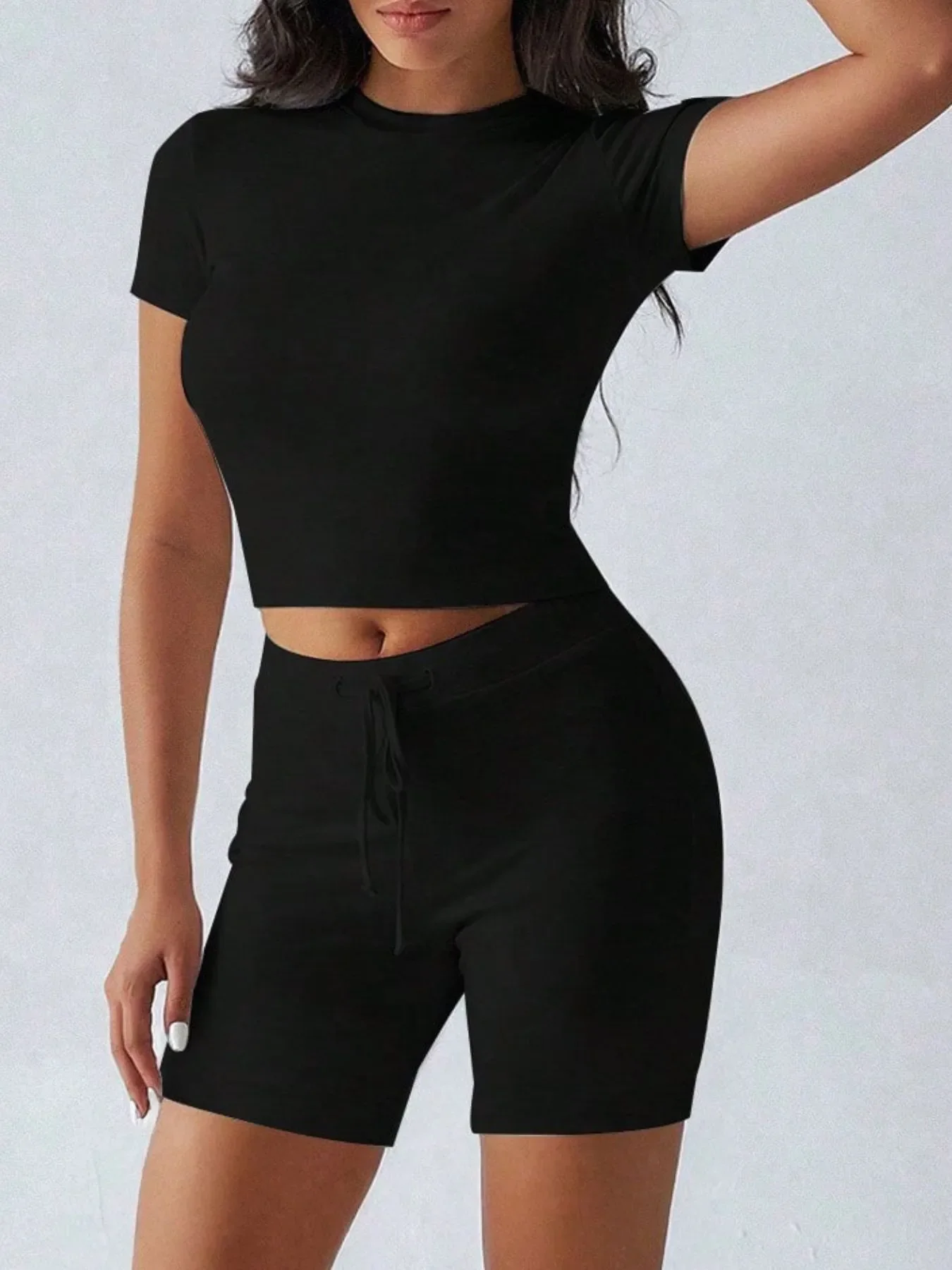 Round Neck Short Sleeve Top and Shorts Set - Image 4