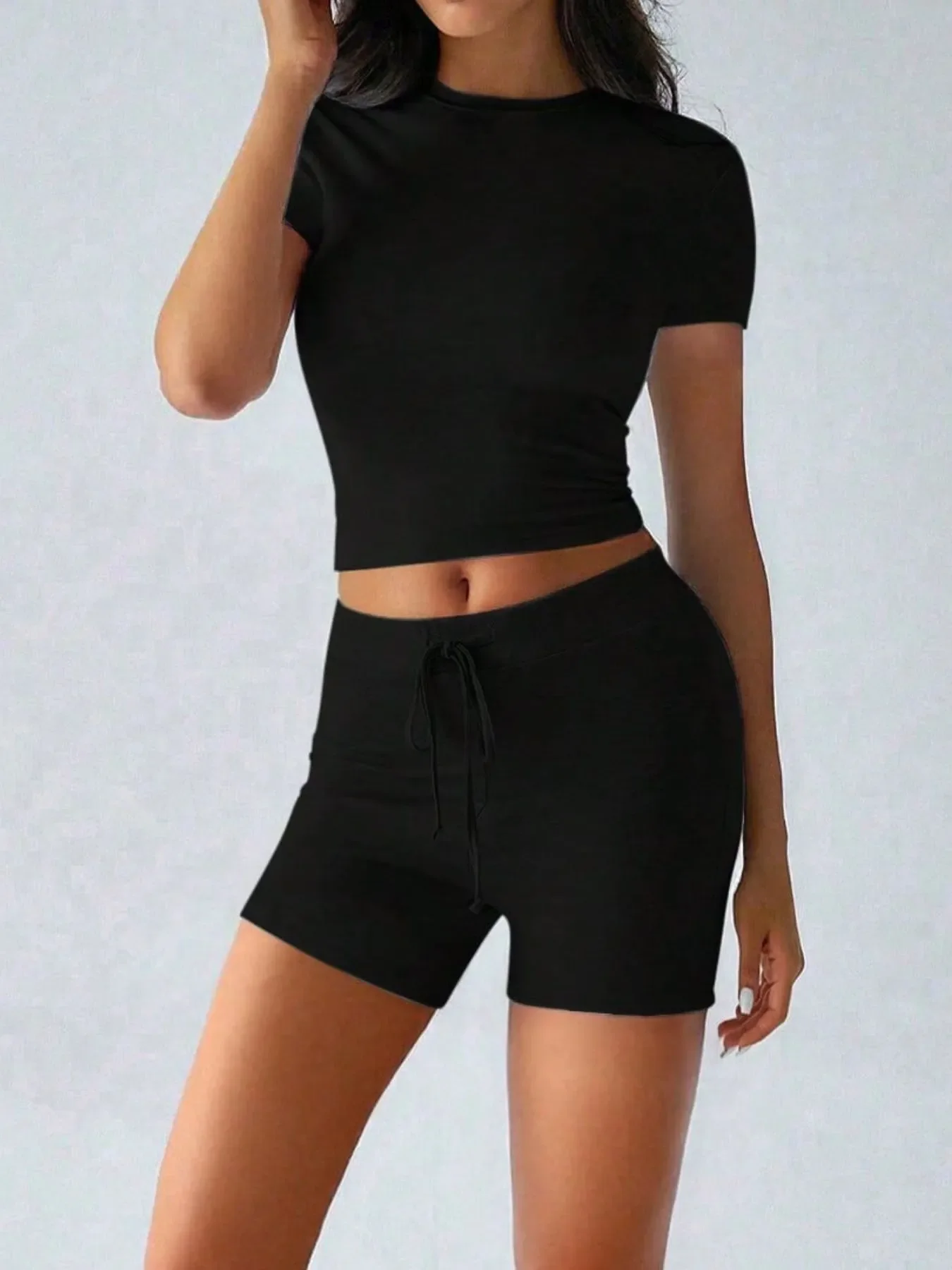 Round Neck Short Sleeve Top and Shorts Set - Image 6