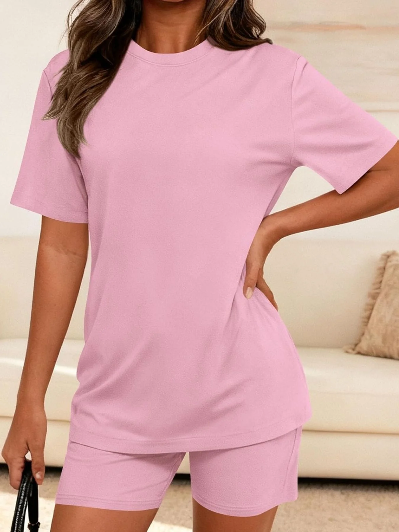 Round Neck Short Sleeve Top and Shorts Set - Image 23