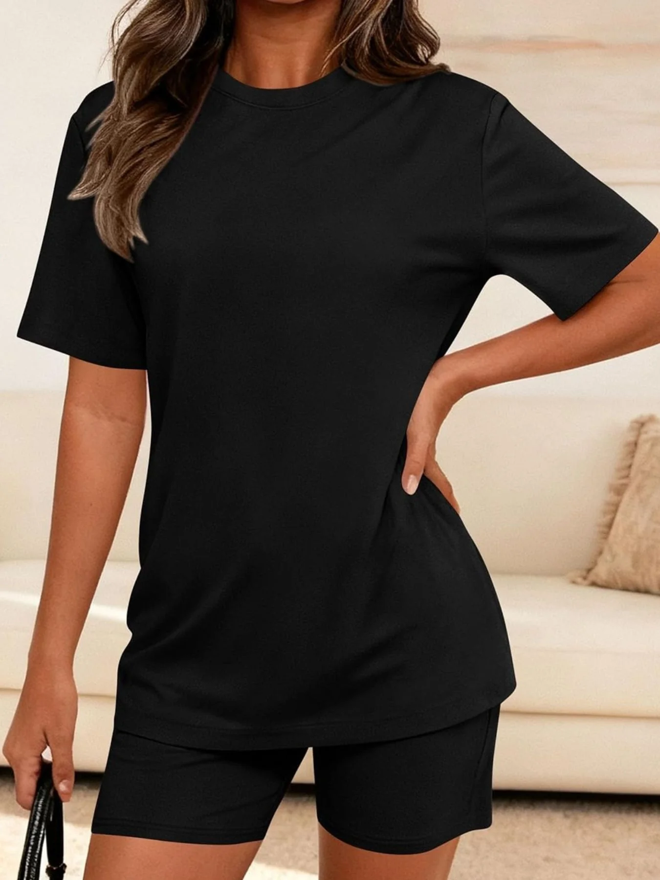Round Neck Short Sleeve Top and Shorts Set - Image 8