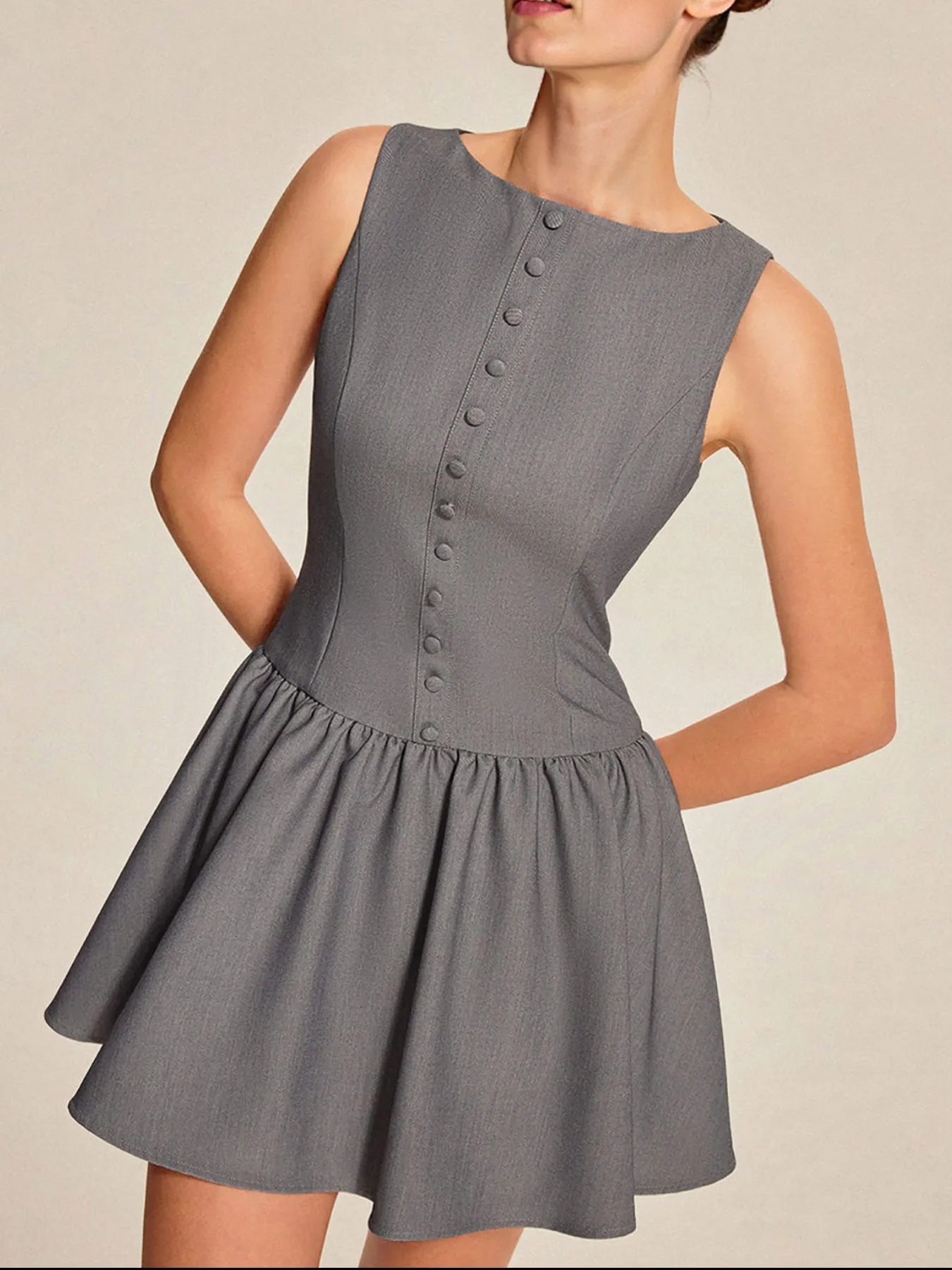 Round Neck Sleeveless Ruffled Mini Dress - Image 3