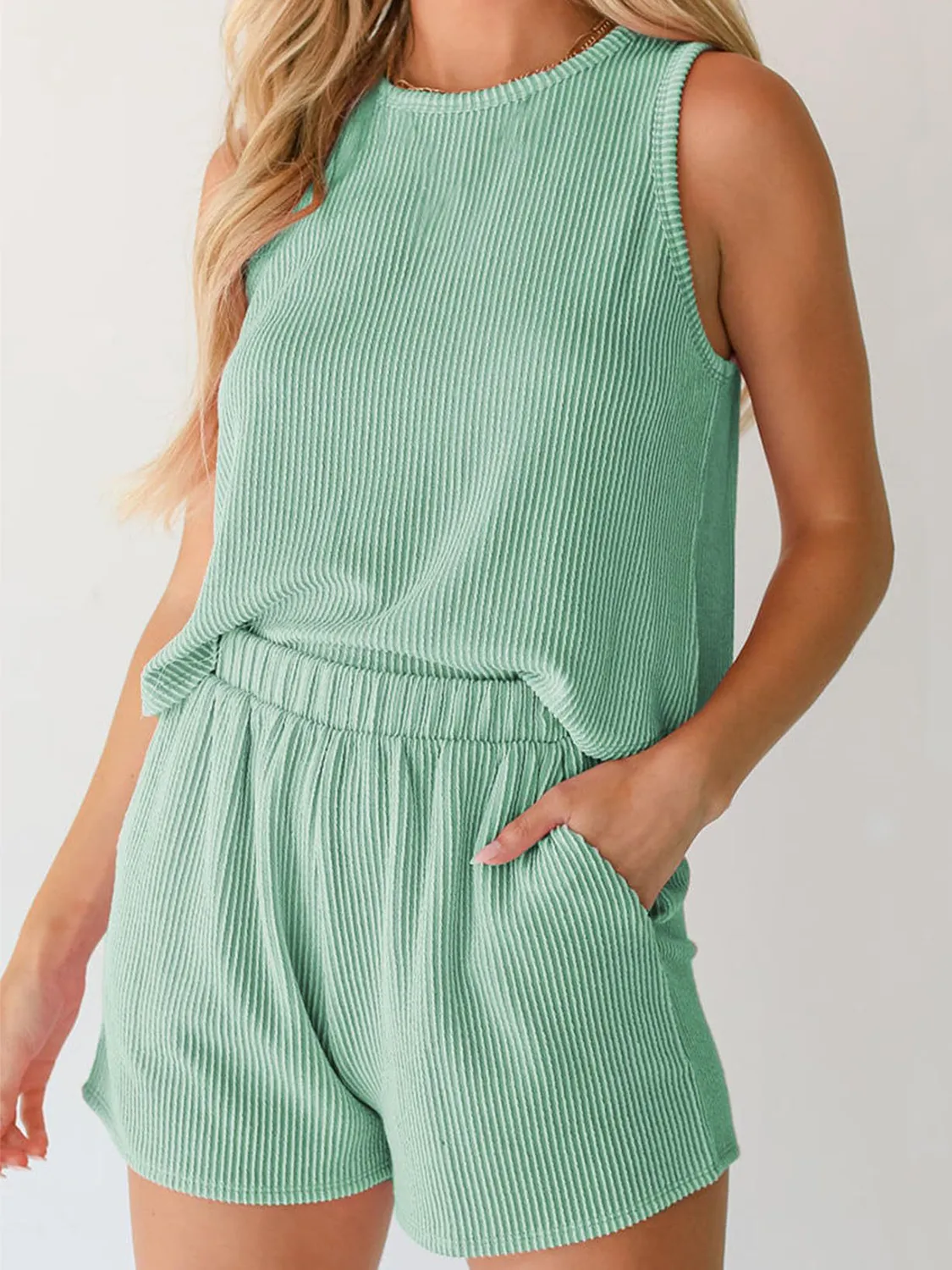 Round Neck Sleeveless Top and Shorts Set - Image 9