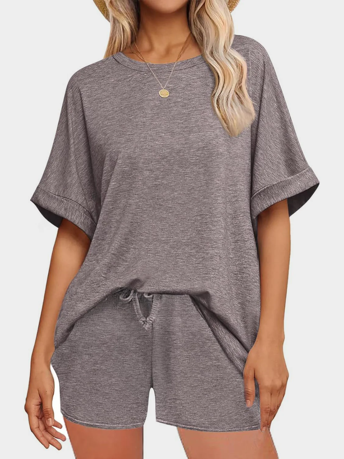 Round Neck T-Shirt and Drawstring Shorts Set - Image 11