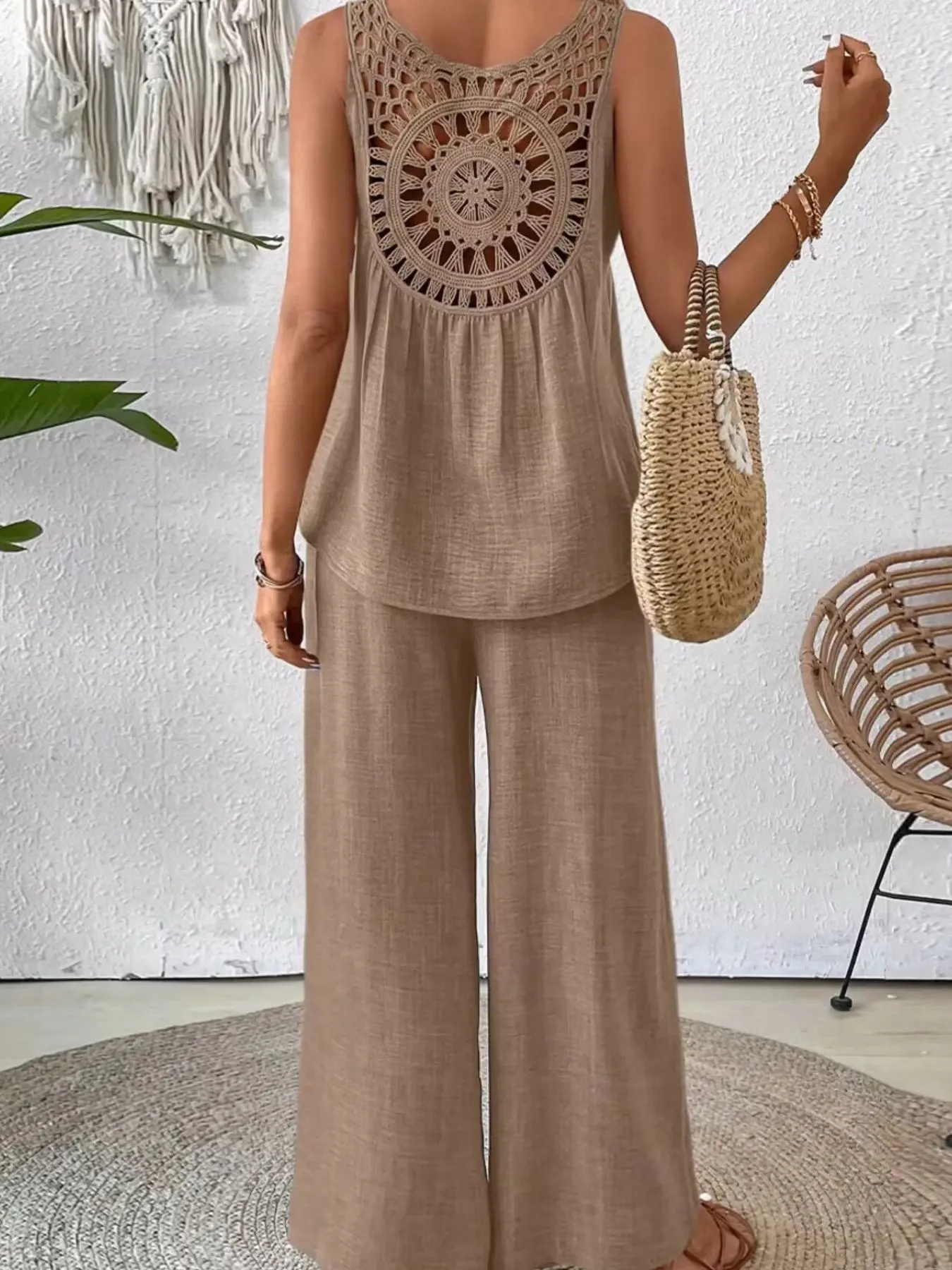 Round Neck Tank and Wide Leg Pants Set - Image 10