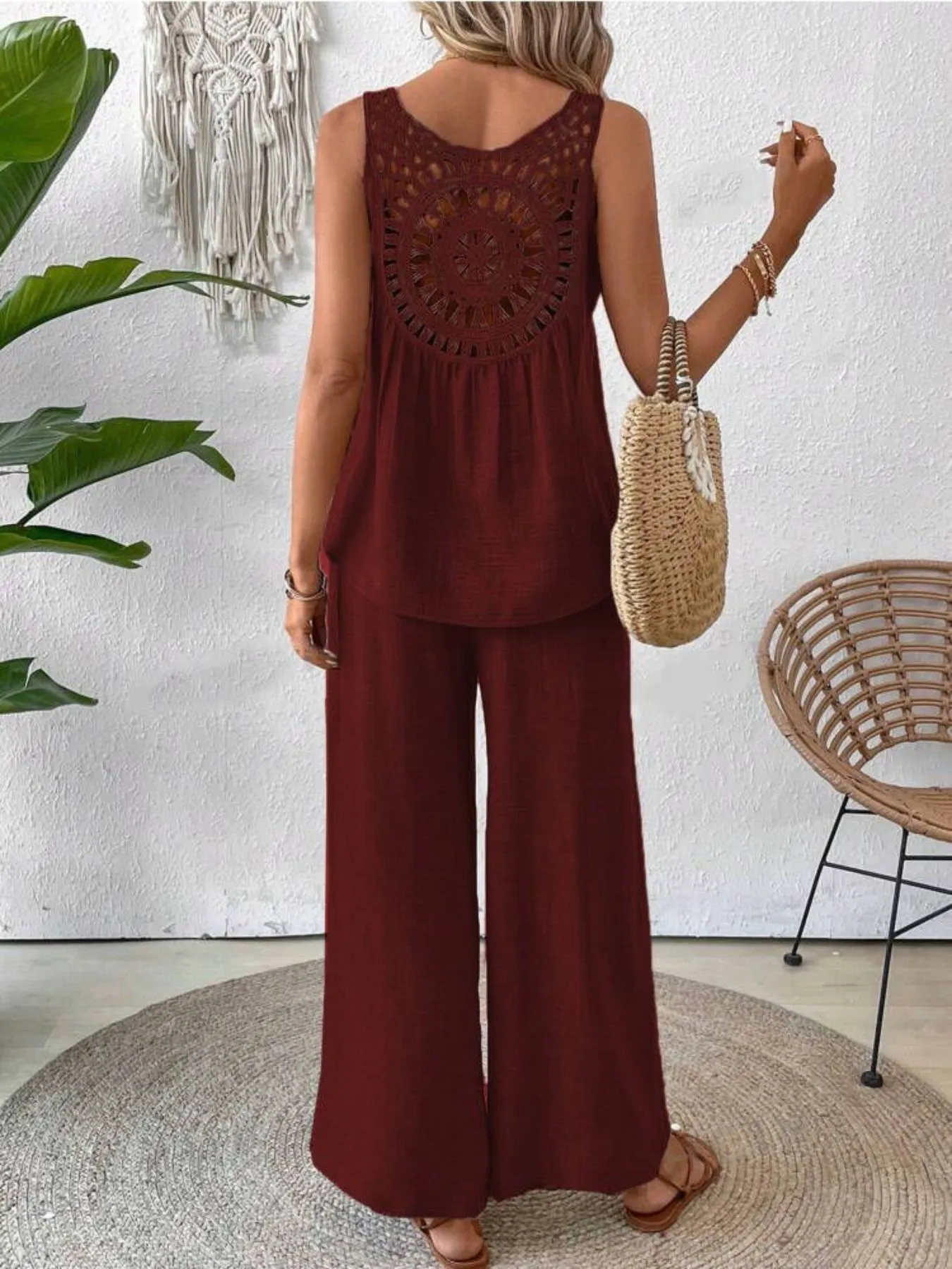Round Neck Tank and Wide Leg Pants Set - Image 16