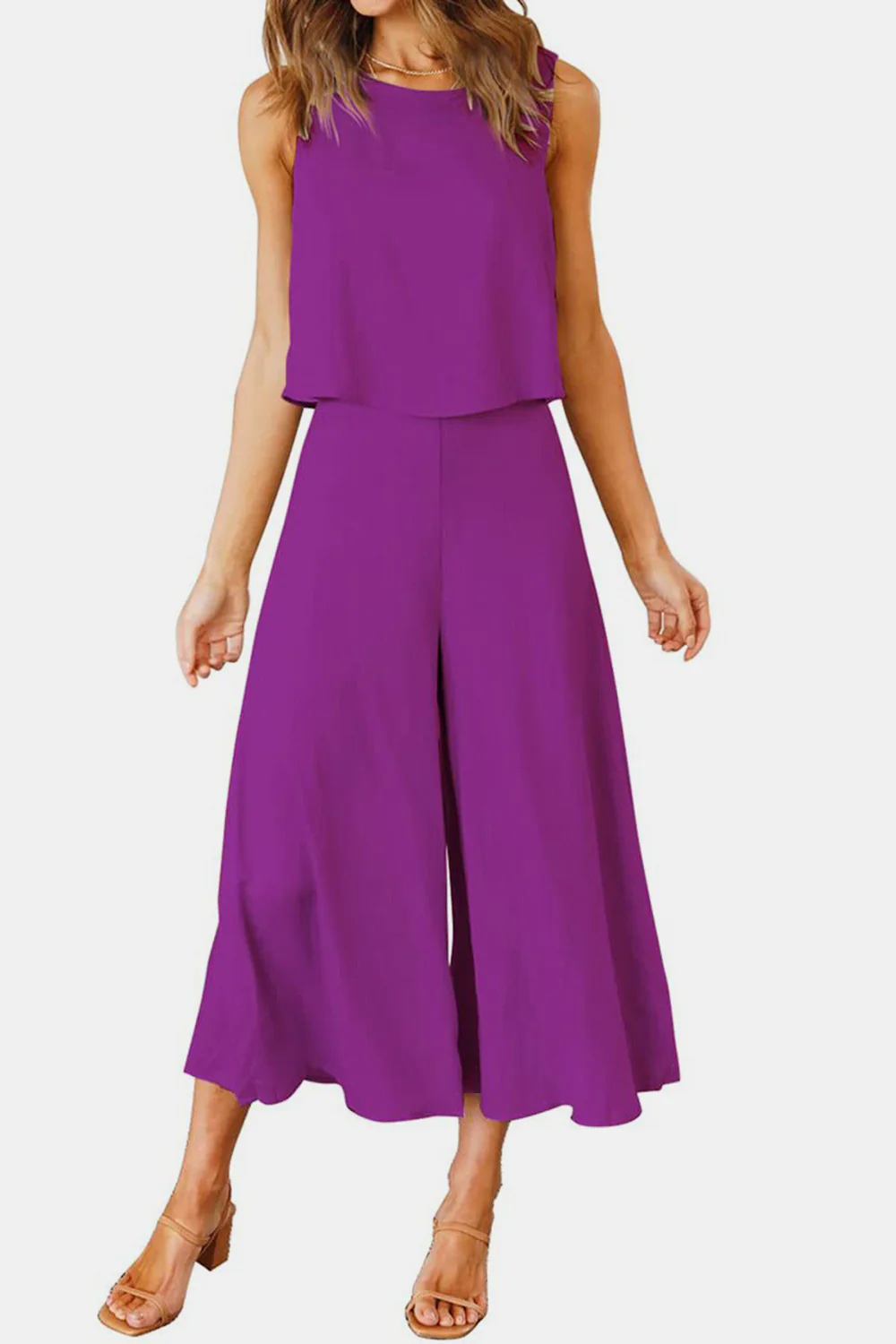 Round Neck Top and Wide Leg Pants Set - Image 21