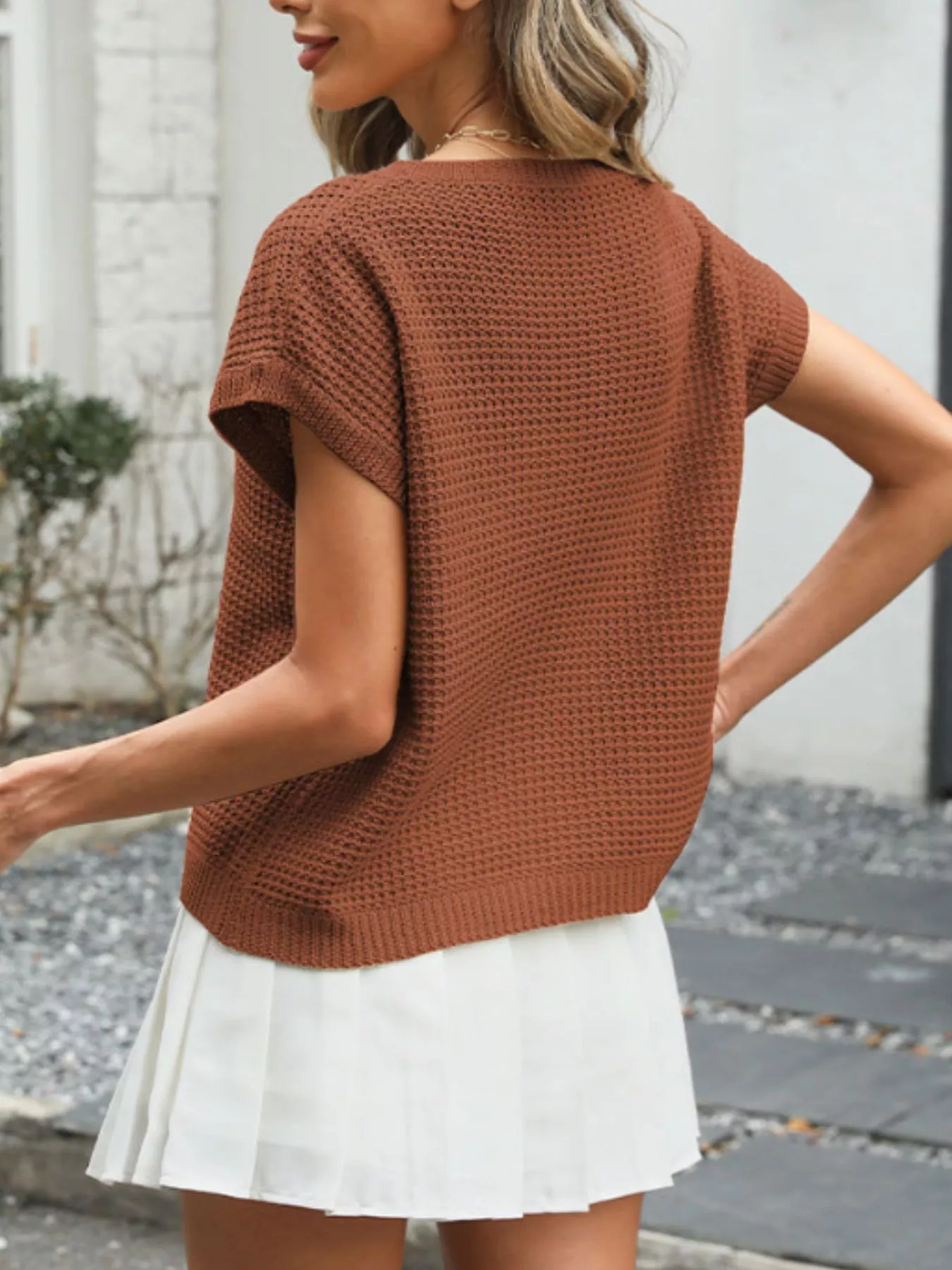 Round Neck Waffle Knit Top - Image 14