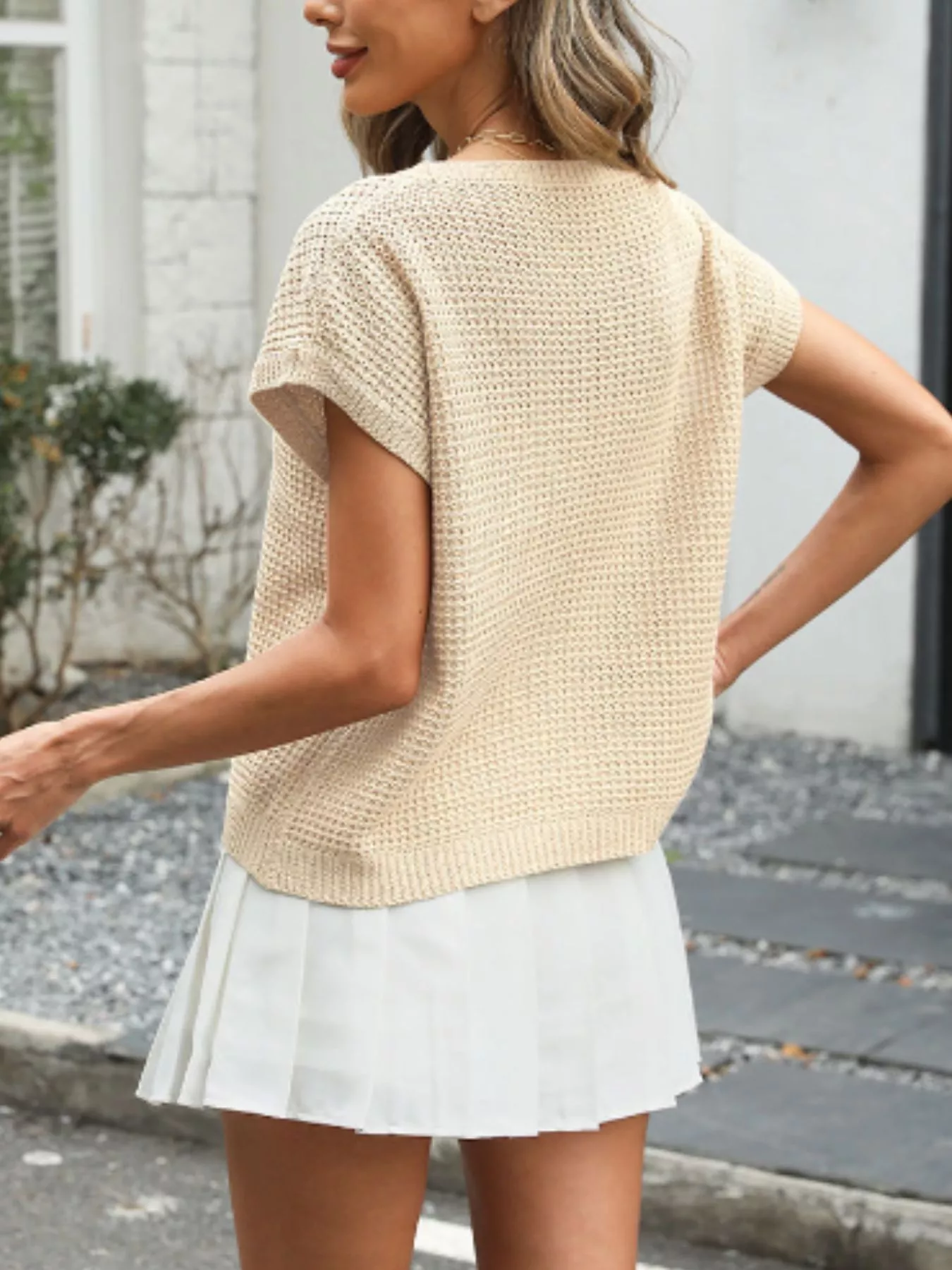 Round Neck Waffle Knit Top - Image 5