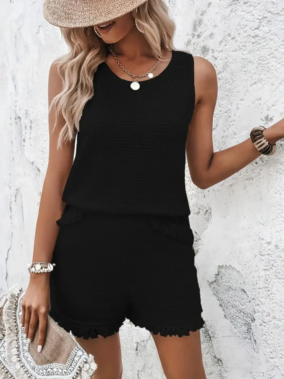 Round Neck Wide Strap Tank and Shorts Set - Image 9