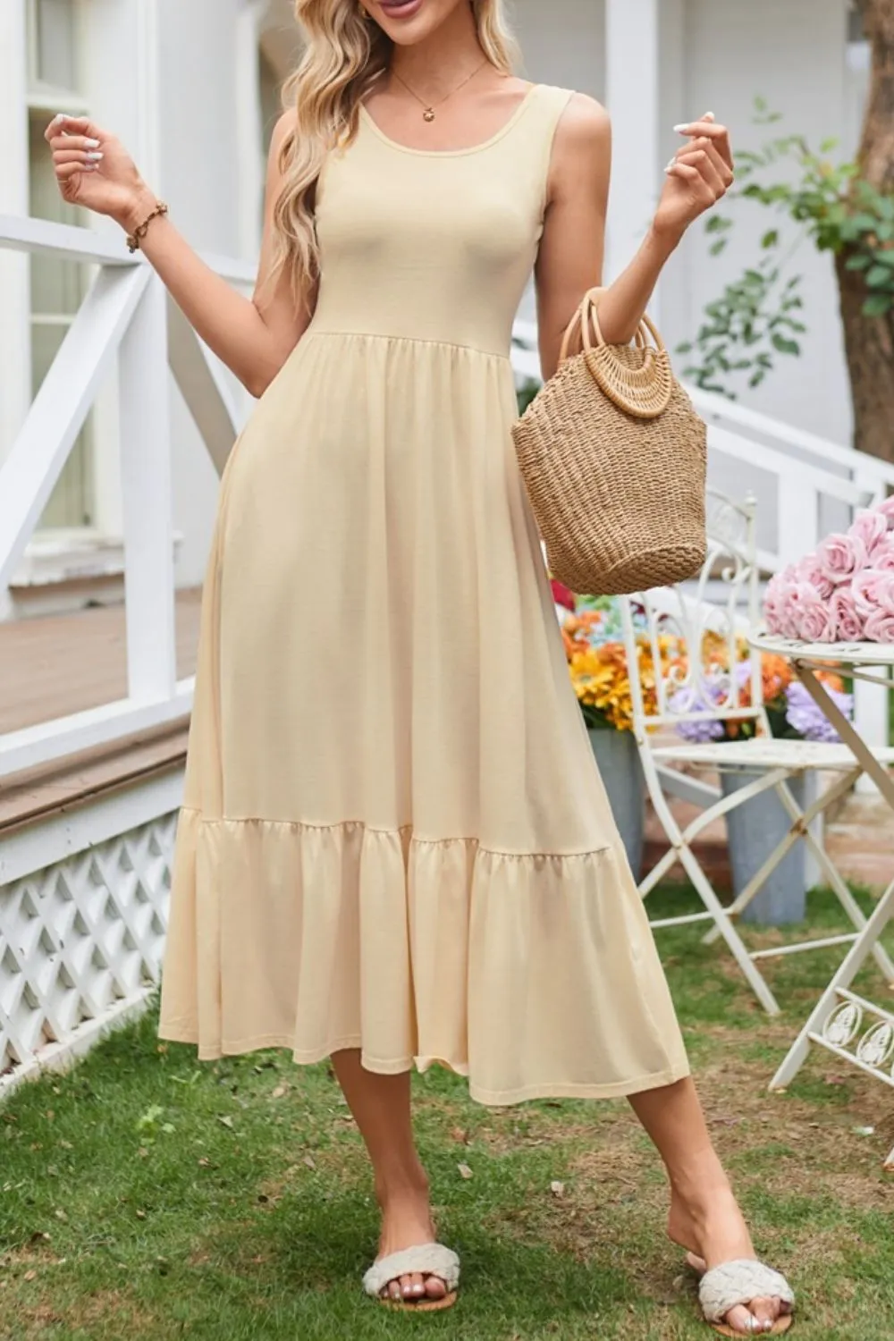 Round Neck Wide Strap Tank Dress - Image 4