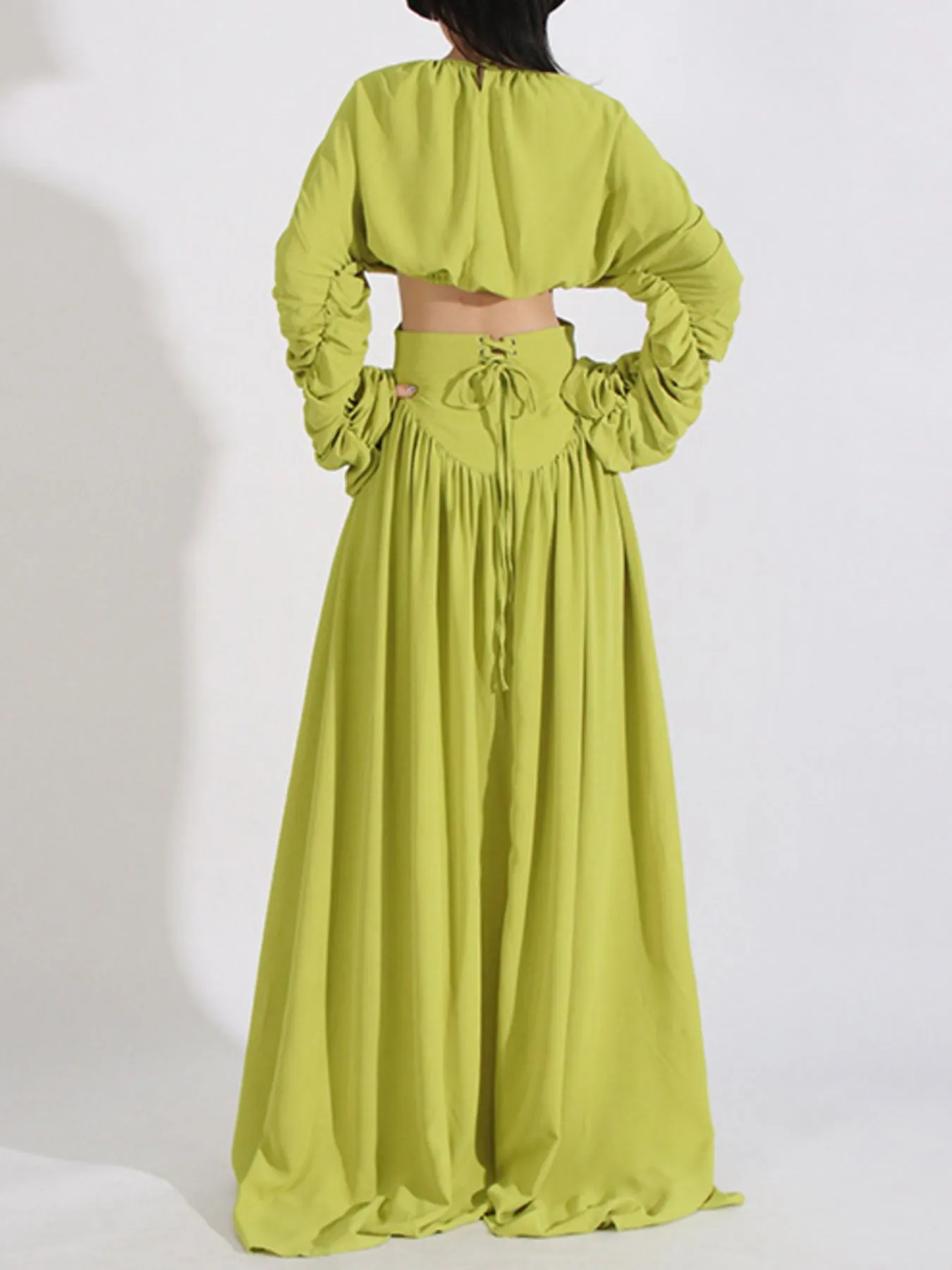 Ruched Long Sleeve Top and High Waist Skirt Set - Image 8