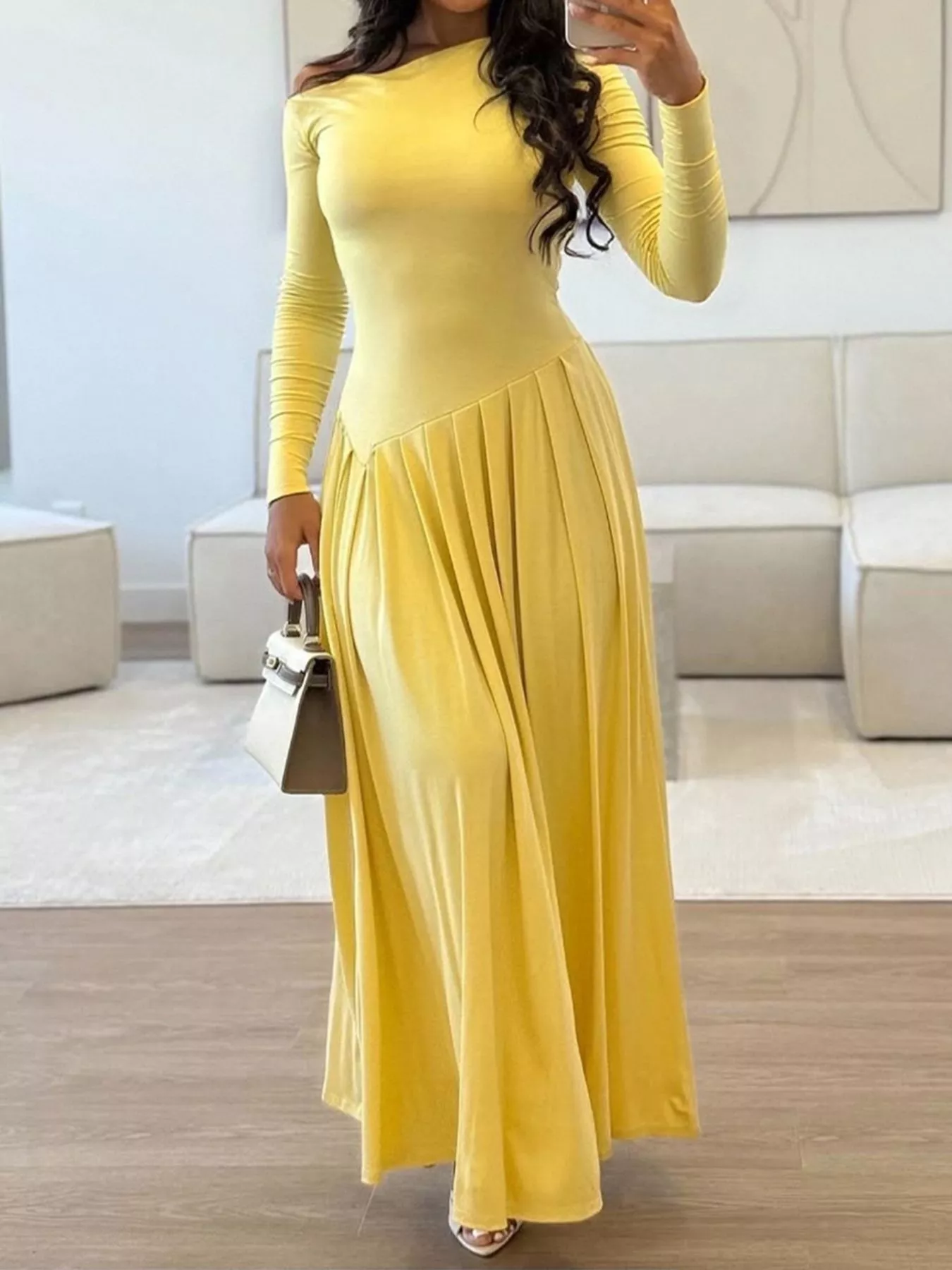 Ruched One Shoulder Long Sleeve Dress - Image 13