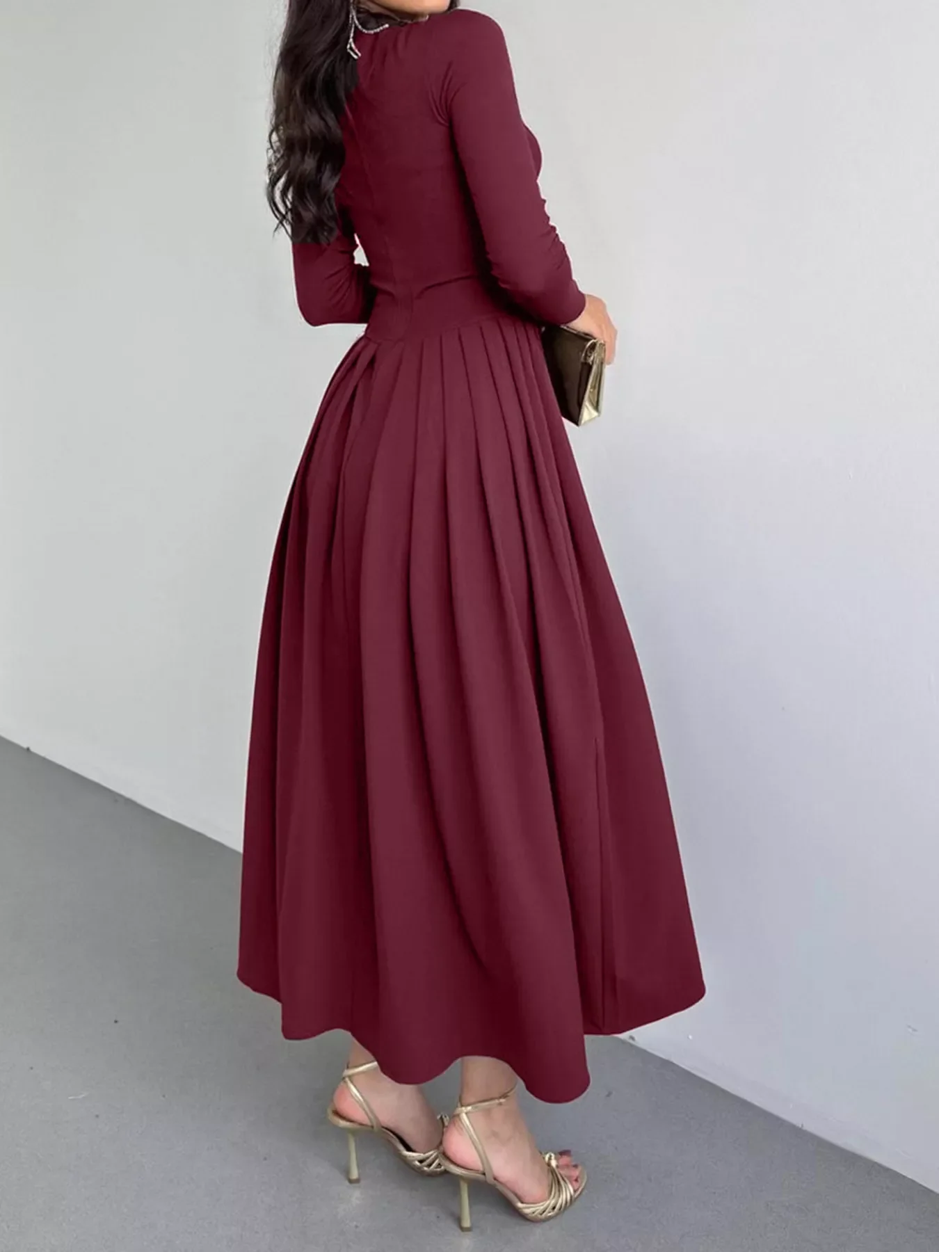 Ruched One Shoulder Long Sleeve Dress - Image 6