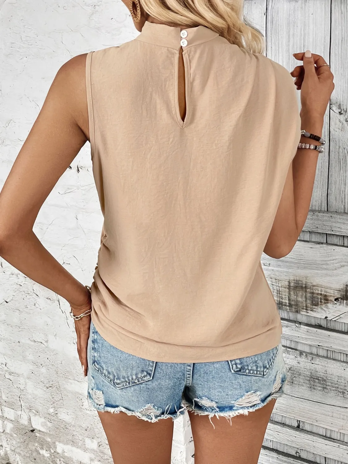 Ruched Shoulder Mock Neck Sleeveless Top - Image 4