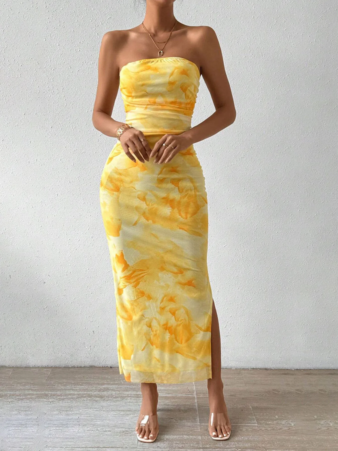 Ruched Strapless Bodycon Midi Dress - Image 3