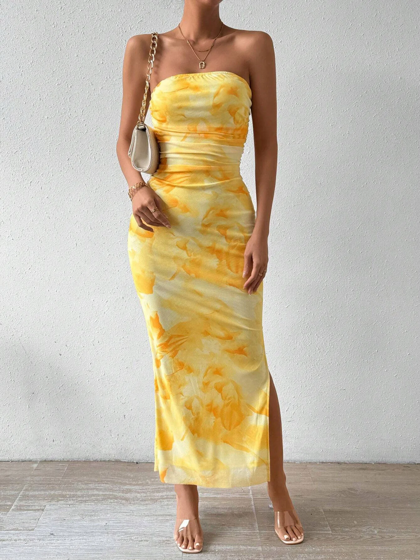 Ruched Strapless Bodycon Midi Dress - Image 4