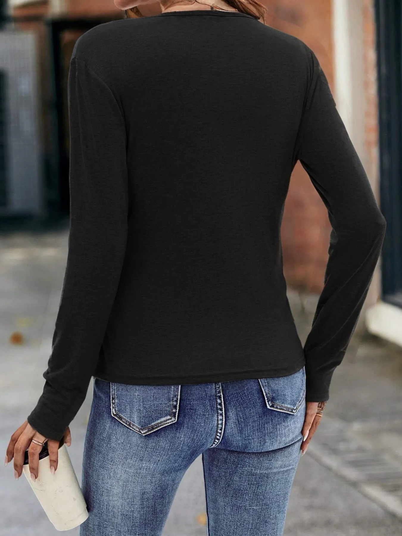 Ruched Surplice Long Sleeve T-Shirt - Image 7