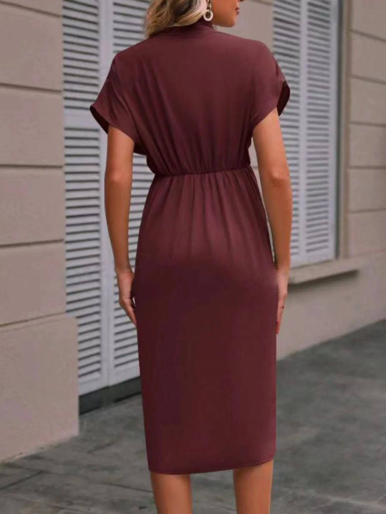 Ruched Surplice Short Sleeve Dress - Image 7