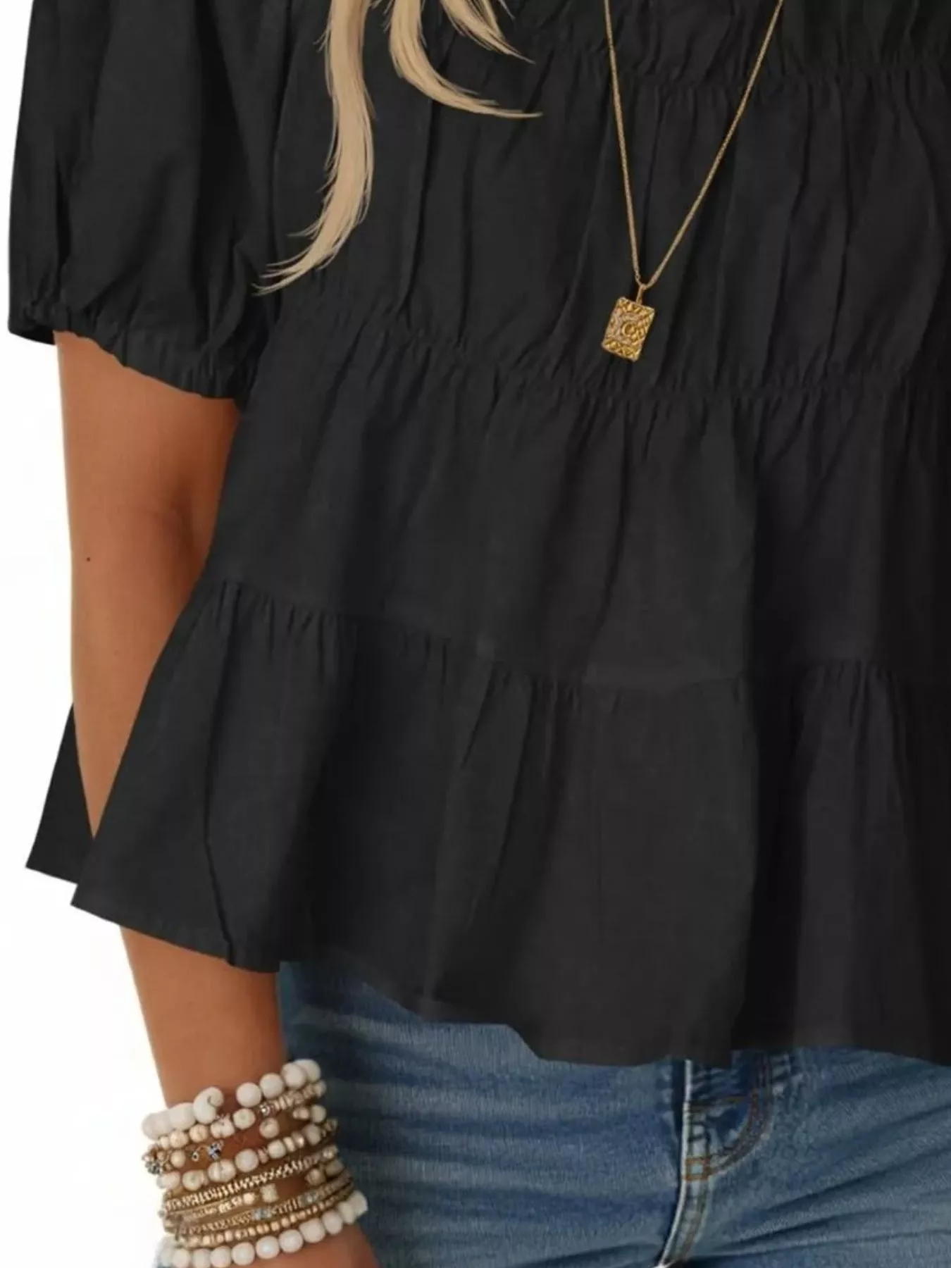 Ruched Tiered Puff Sleeve Blouse - Image 33