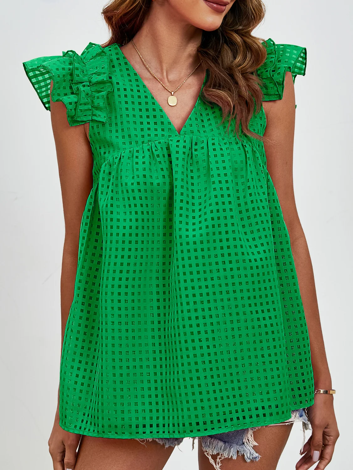 Ruched V-Neck Cap Sleeve Blouse - Image 10