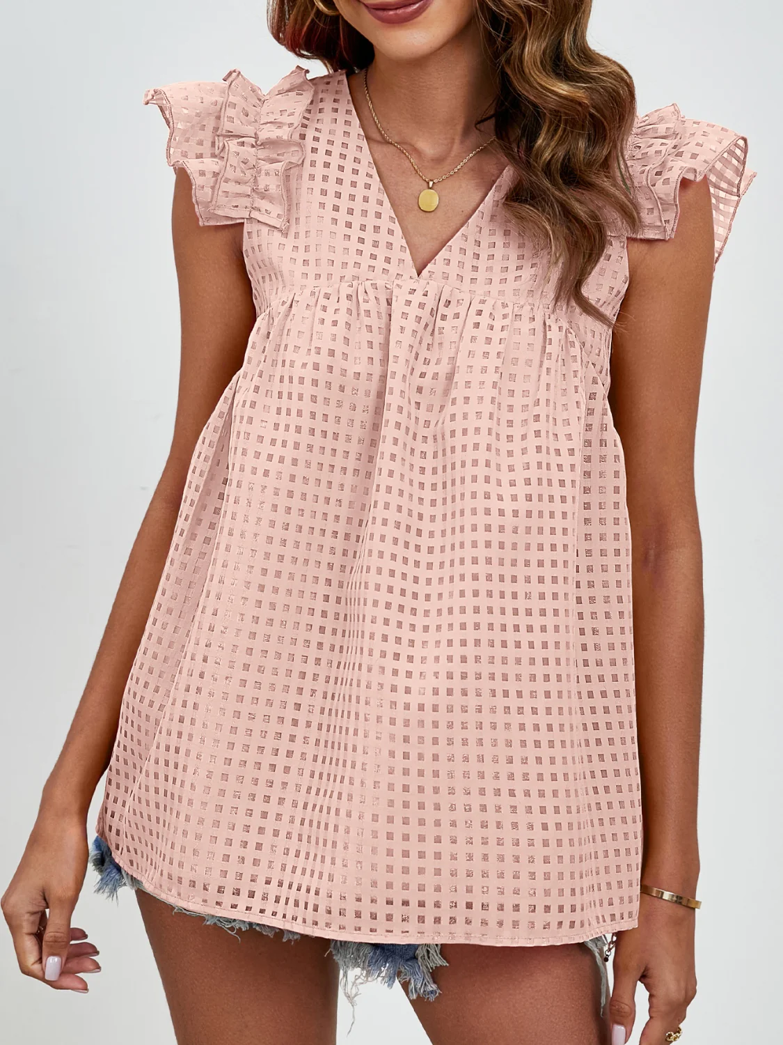Ruched V-Neck Cap Sleeve Blouse - Image 2