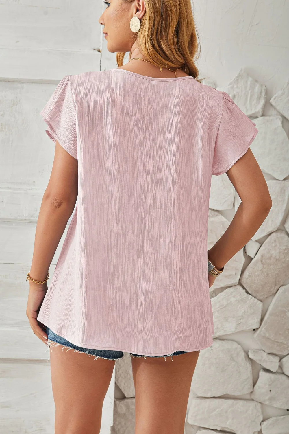 Ruched V-Neck Flounce Sleeve Blouse - Image 15