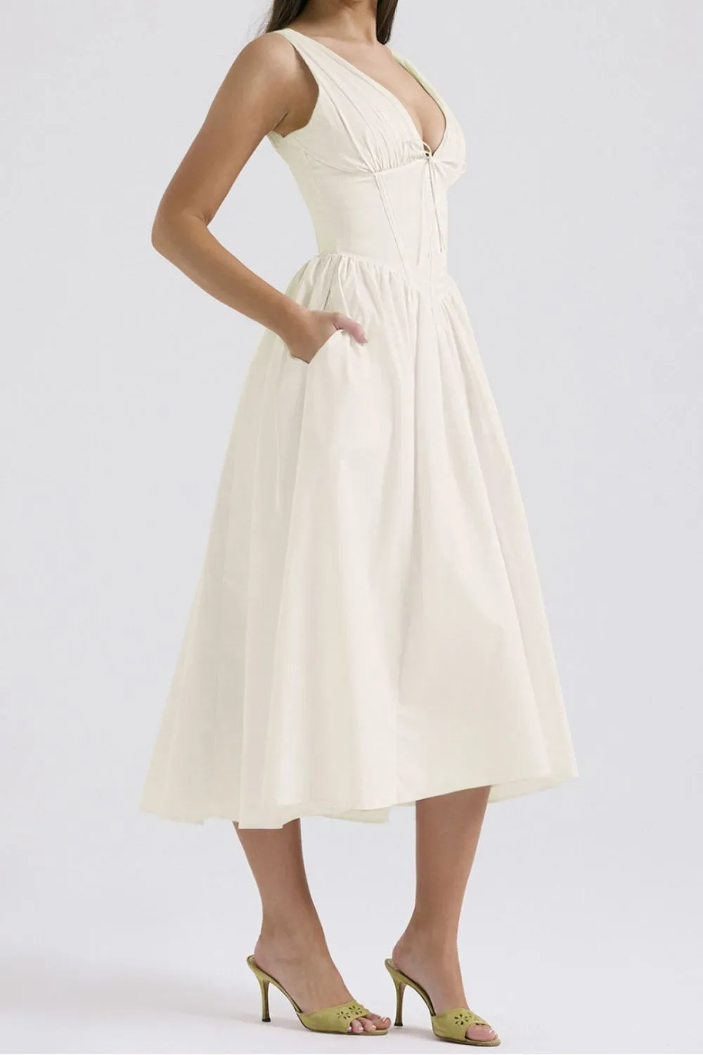 Ruched V-Neck Sleeveless Dress with Pockets - Image 16