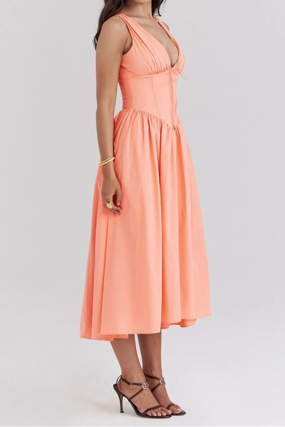 Ruched V-Neck Sleeveless Dress with Pockets - Image 19