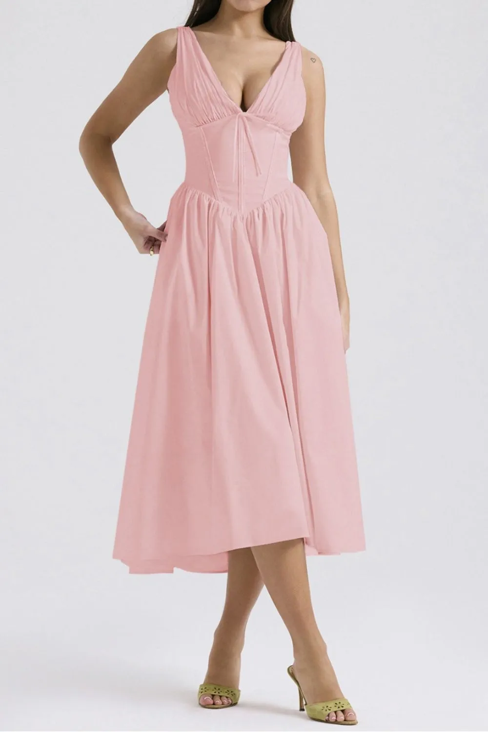 Ruched V-Neck Sleeveless Dress with Pockets - Image 22
