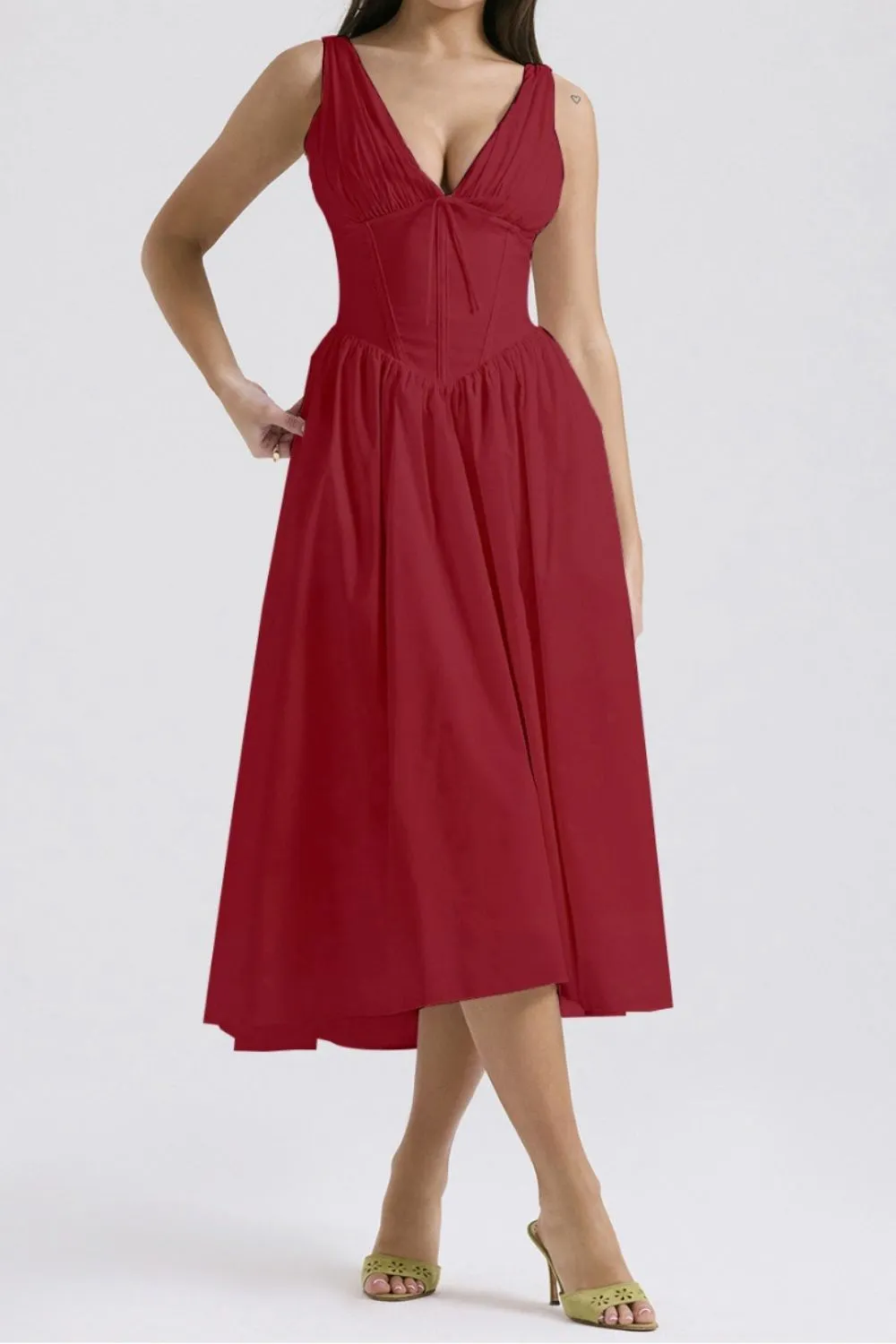 Ruched V-Neck Sleeveless Dress with Pockets - Image 6