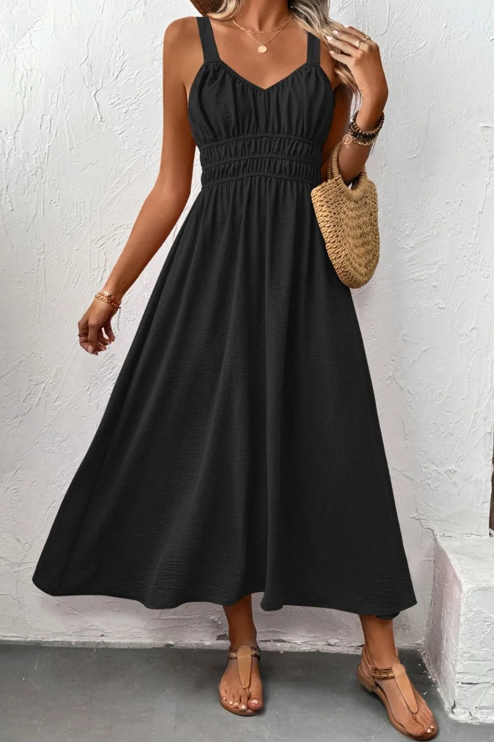Ruched Wide Strap Cami Dress - Image 3